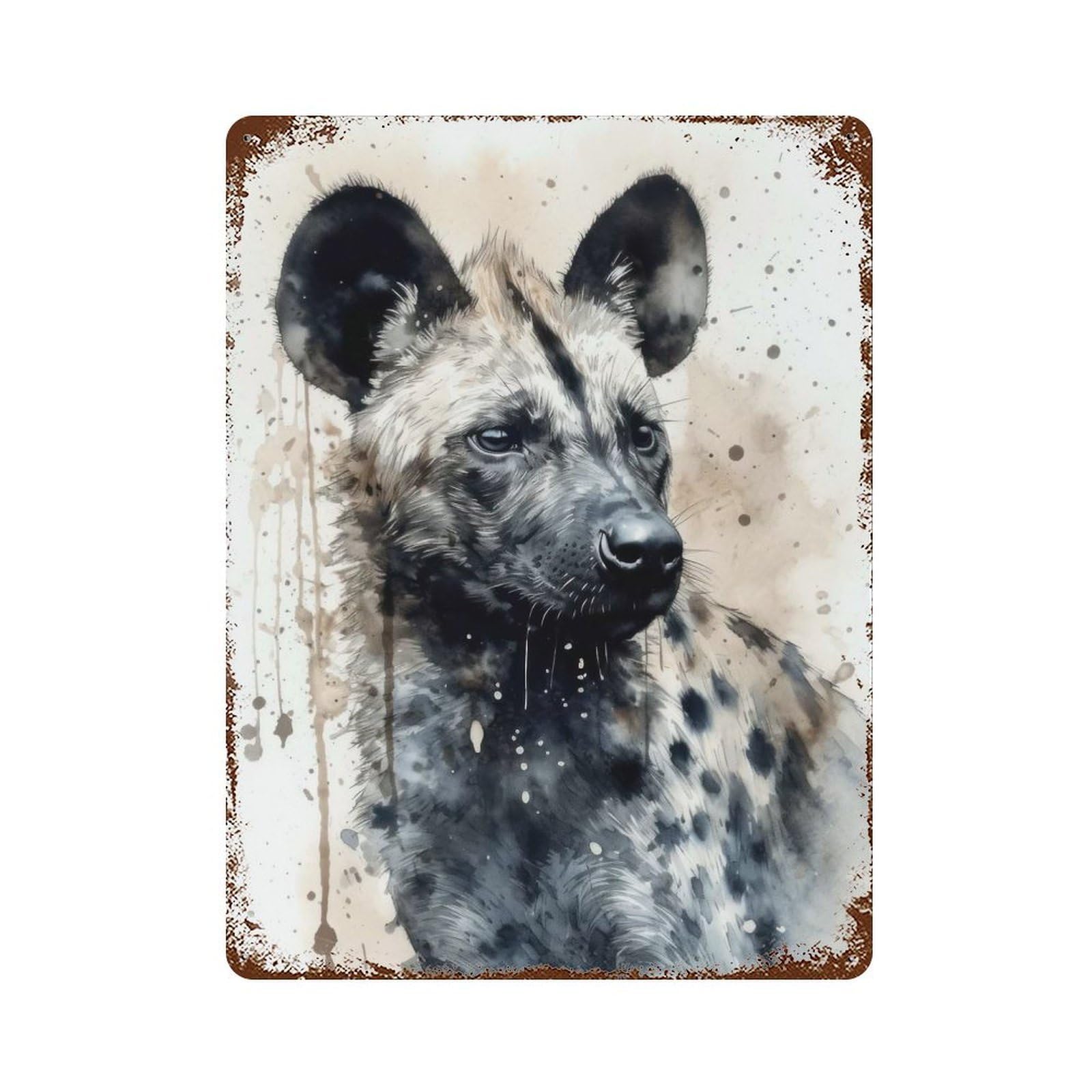 Weathered Tin Sign with Hyena Wild Laughter Design 15.7"x11.8", for Garage, Bar And Workshop Decor, Decorative Metal Wall Art