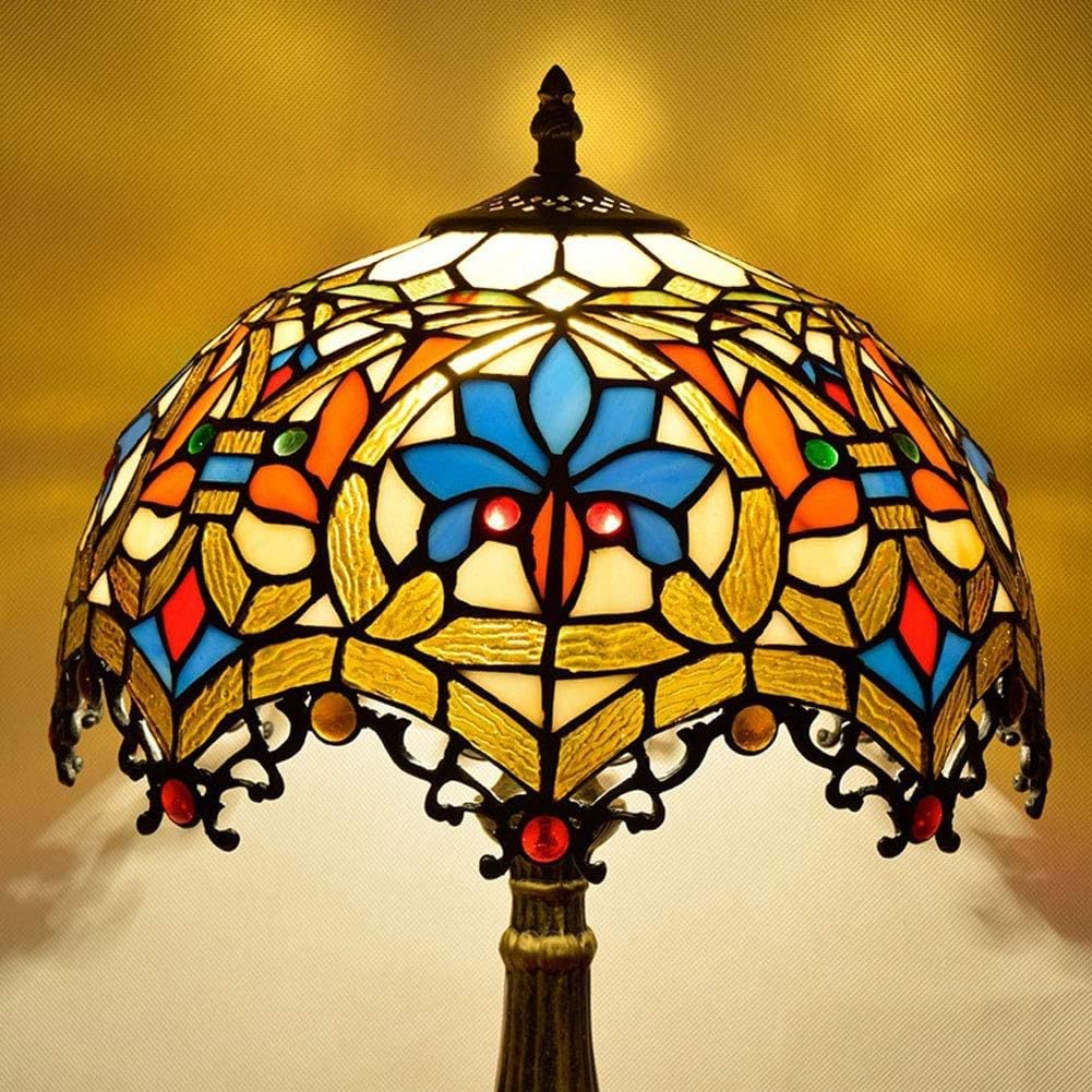 Lampa stołowa w stylu rustykalnym, malowana na szkle, sypialnia, E27, do czytania, W12, H19 cali, do salonu (złoto A)