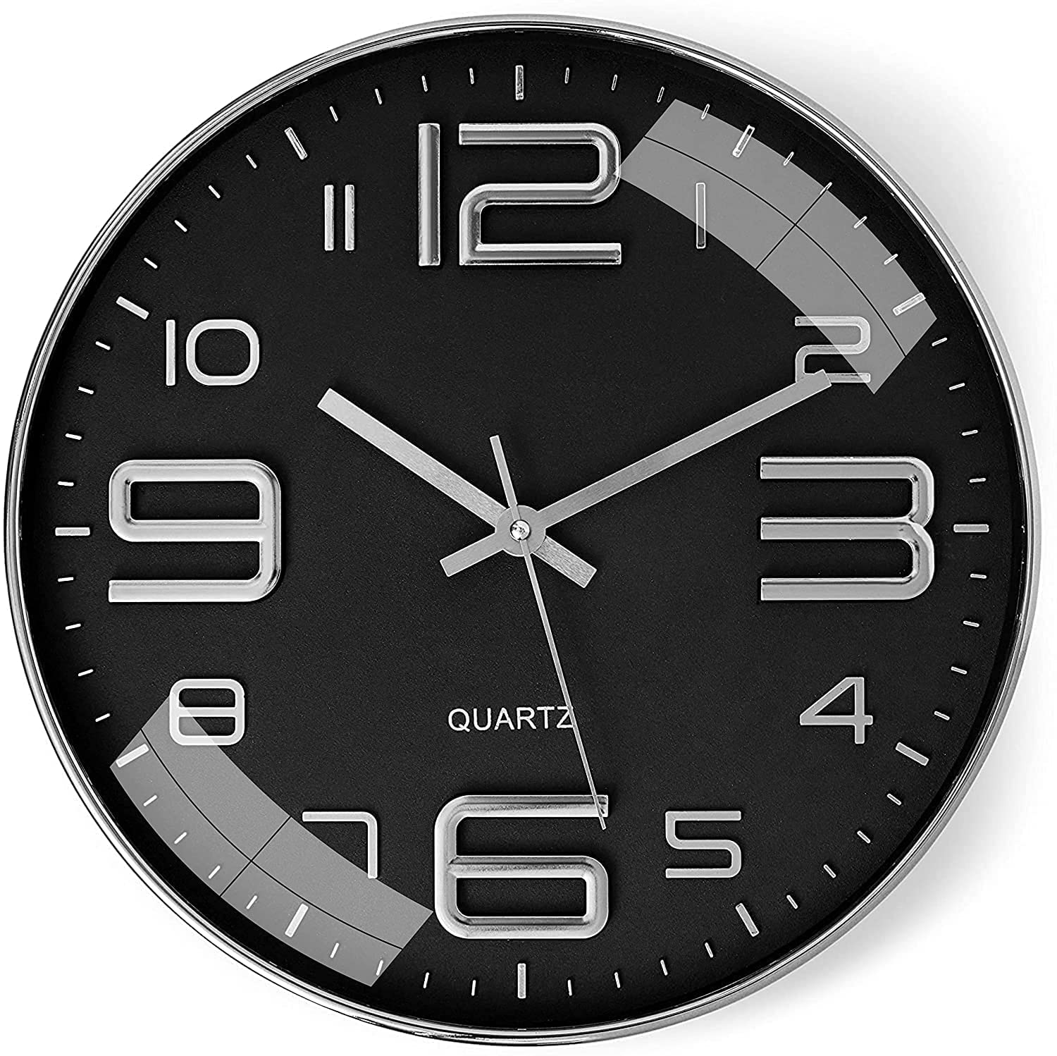 Rylan Plastic Analogue Wall Clock 12" Silent Quartz Decorative Latest Wall Clock Non-Ticking Classic Clock Battery Operated Round Easy to Read for Room/Home/Kitchen/Bedroom/Office/School,Black Silver