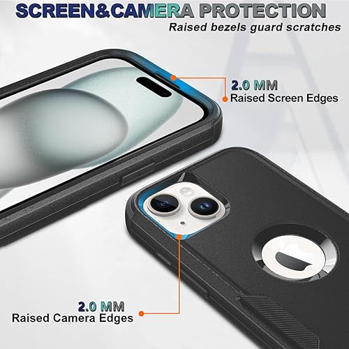 Miniatura 3 de Funda para iPhone 15, 2 protectores de pantalla de vidrio templado, a prueba de caídas de 10 pies, antideslizante, a prueba de golpes, funda de