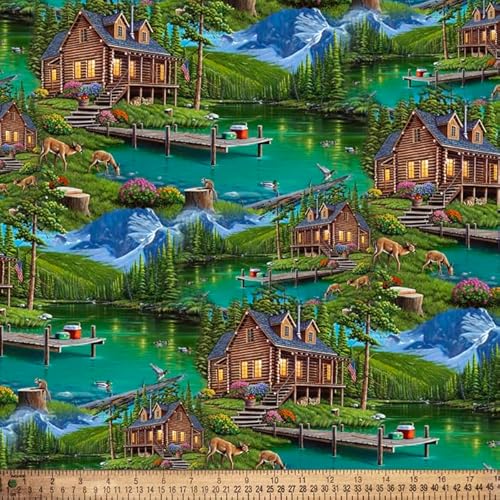Cabin on The Lake Cotton Fabric by The Yard