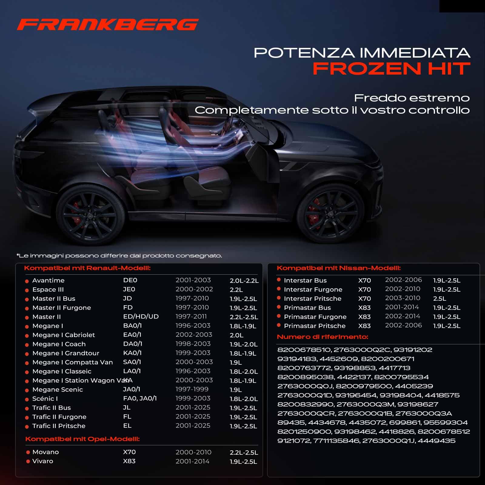Frankberg Compressore per aria condizionata/Compressore A/C con frizione | 2763000Q1B; Compatibile con: M.e.g.a.n.e I Classic LA0/1, Autobus Interstar X70, Interstar Box X70