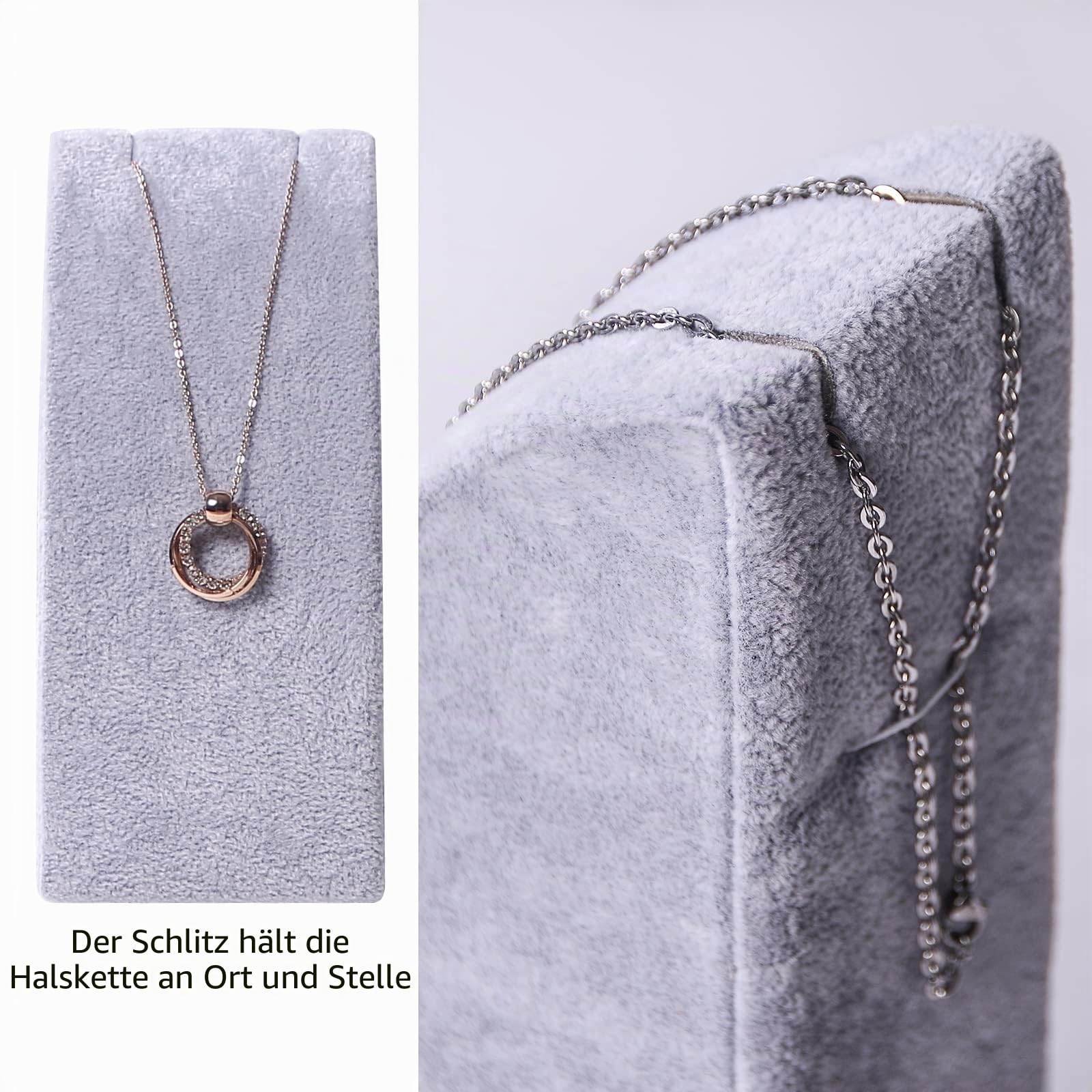 3-teiliges/Set Halsketten-Display-Ständer zum Verkauf Samt-Schmuck-Halter Organizer Anhänger-Ständer für Ausstellung (Grau Samt)