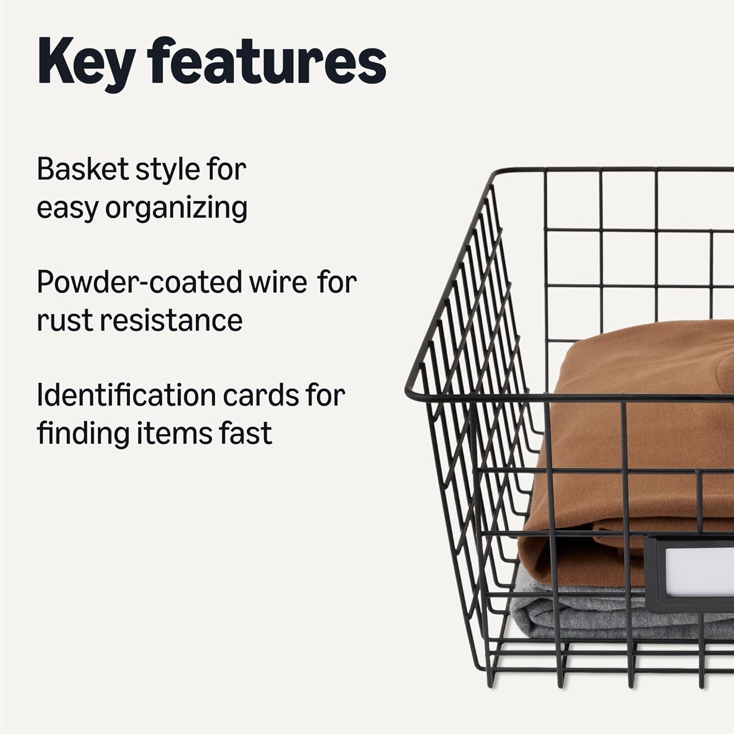 Amazon Basics Wire Storage Baskets for Organizing, Black, Pack of 6