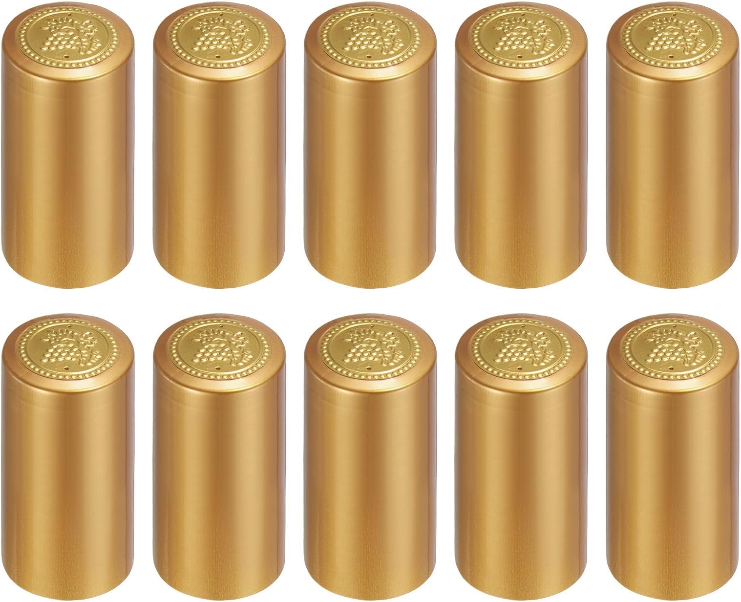 uxcell 100Pcs PVC Heat Shrink Capsules Wine Bottle Capsules Shrink Cap Wrap Shrink Top Cover Grape Shape for Wine Cellars and Home Kitchen, Yellow Gold 30x60mm