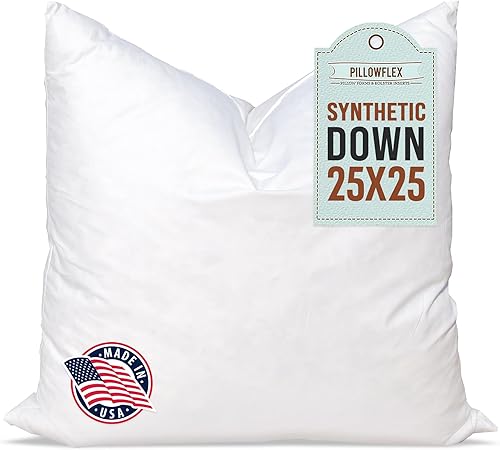 Pillowflex - Inserto de almohada de plumón sintético, 25 x 25 pulgadas, inserto chico para funda cuadrada estilo europeo, almohada de poliéster para