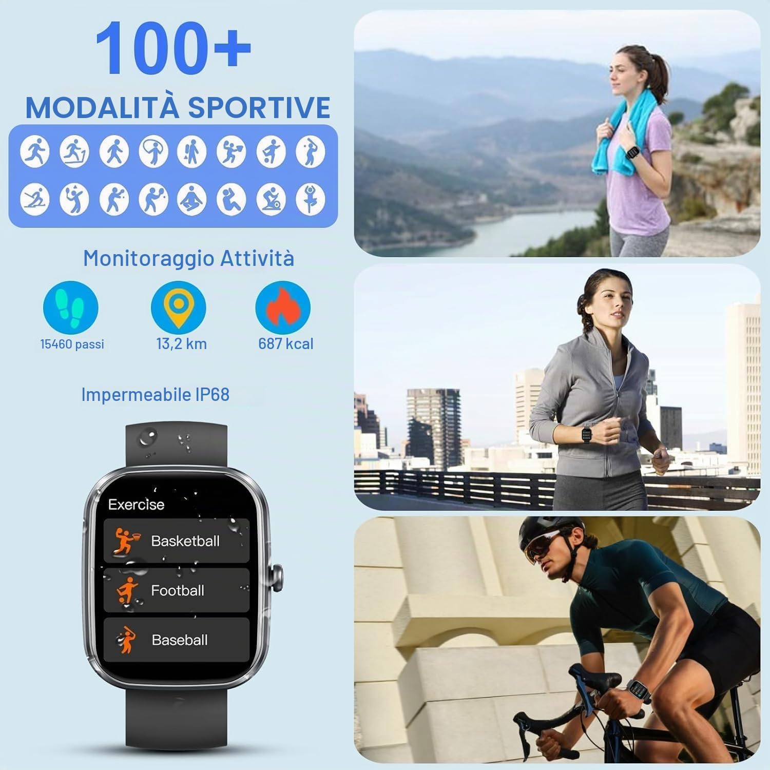 2026 Smartwatch Uomo Donna, 100+ Sportive Fitness Tracker con Sonno Contapassi Cardiofrequenzimetro, 1.91" Smartwatch con Effettua/Risposta Chiamate, Impermeabil IP68 Smart Watch per Android/iOS