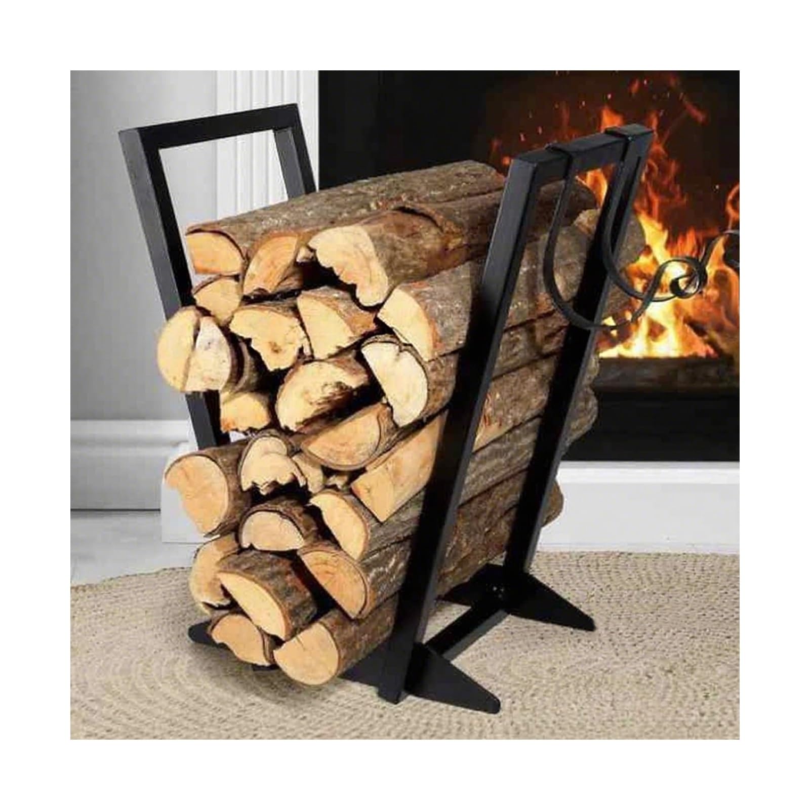Étagère à bûches haut de gamme en métal robuste pour agencement de cheminée moderne et jardin