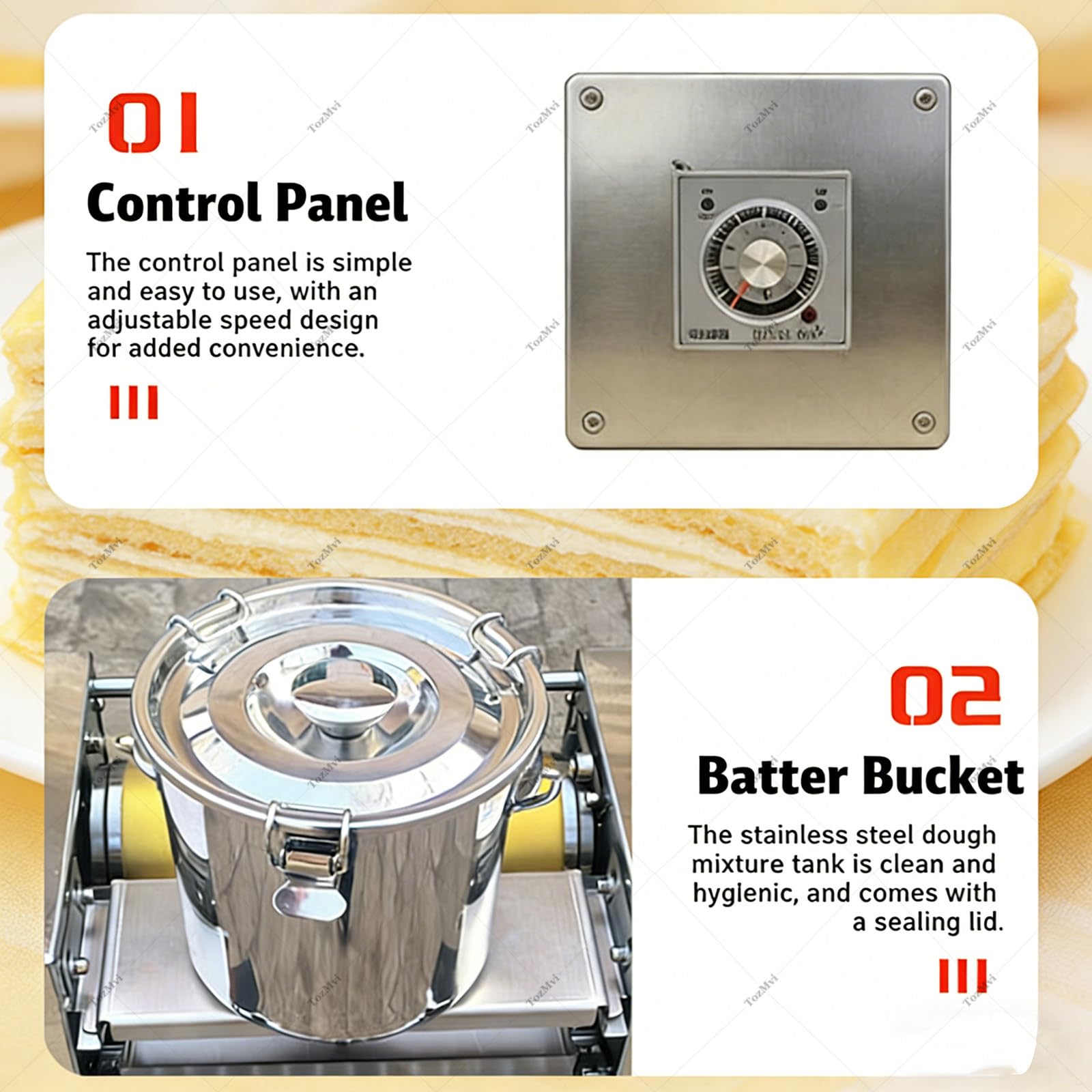 Macchina Professionale Automatica per La Preparazione di Torte Mille Crepe, Macchina per Sfoglie di Uova a Mille Strati E Macchina per Basi di crêpe, Diametro: Stampi da 6"/8" 8in