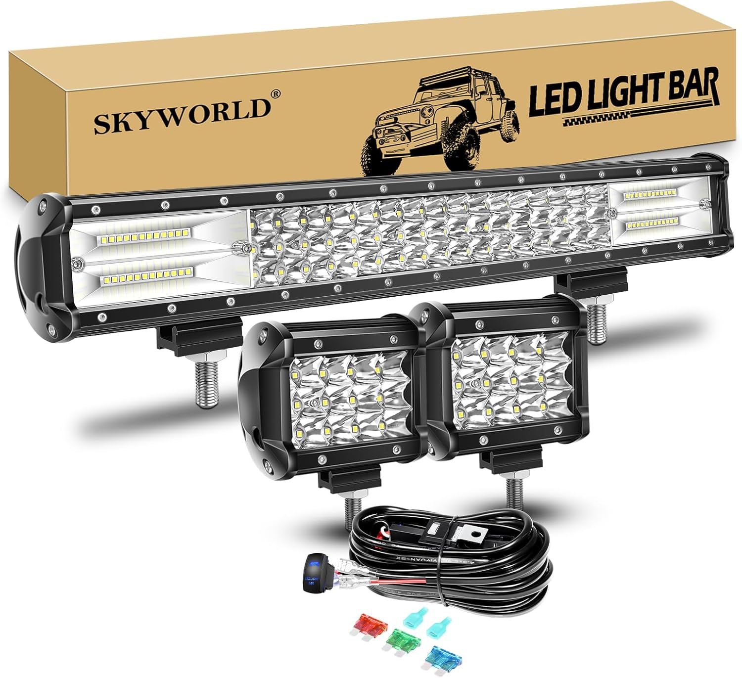 SKYWORLD LED Light Bar, 23 Inch 480W Spot Flood Combo Beam 12V 24V LED Work Driving