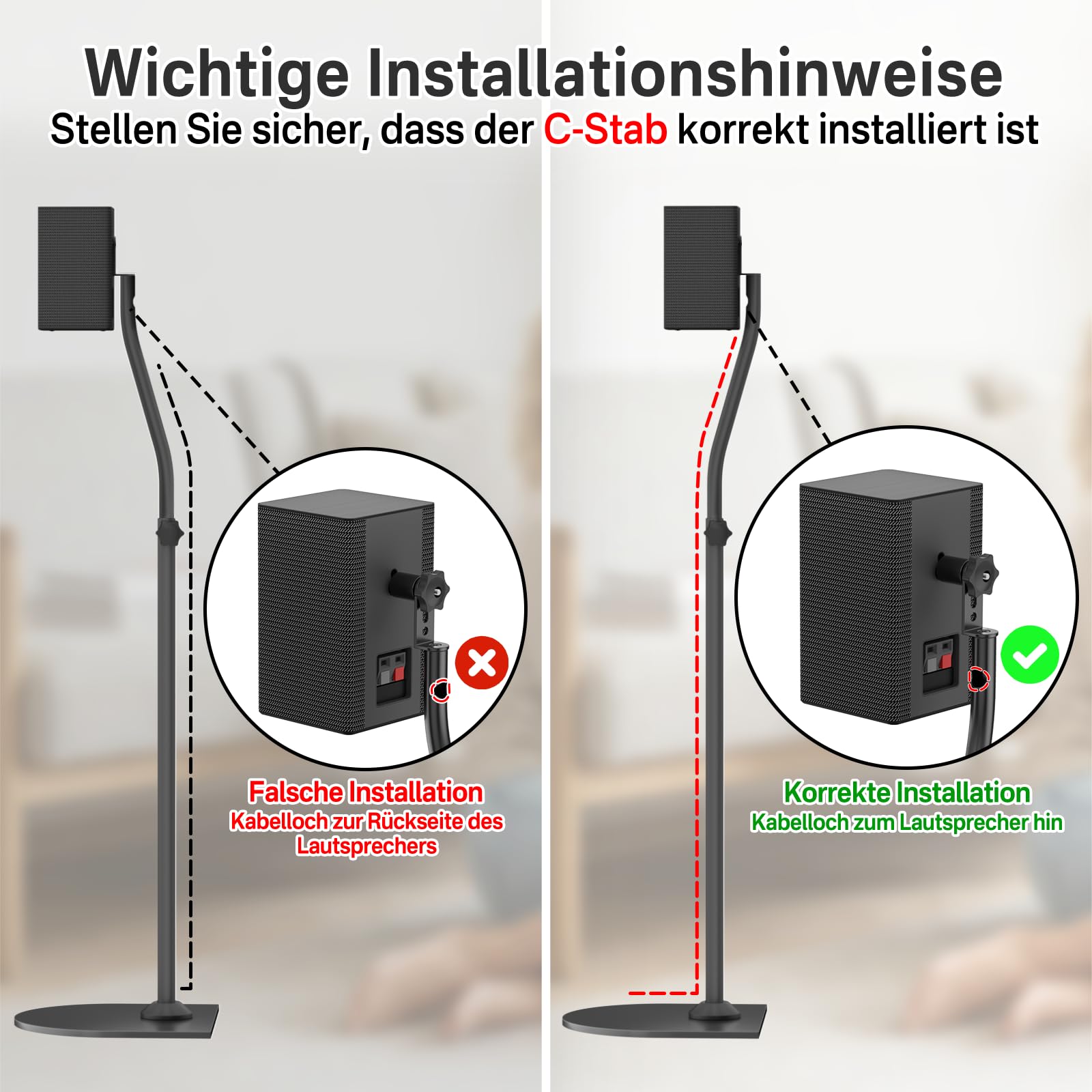 Coppia di Supporti per Altoparlanti Universali, regolabili in altezza da 84–106 cm, con Supporto da Parete per Samsung, Vizio, Bose, LG, Roku posteriori e surround