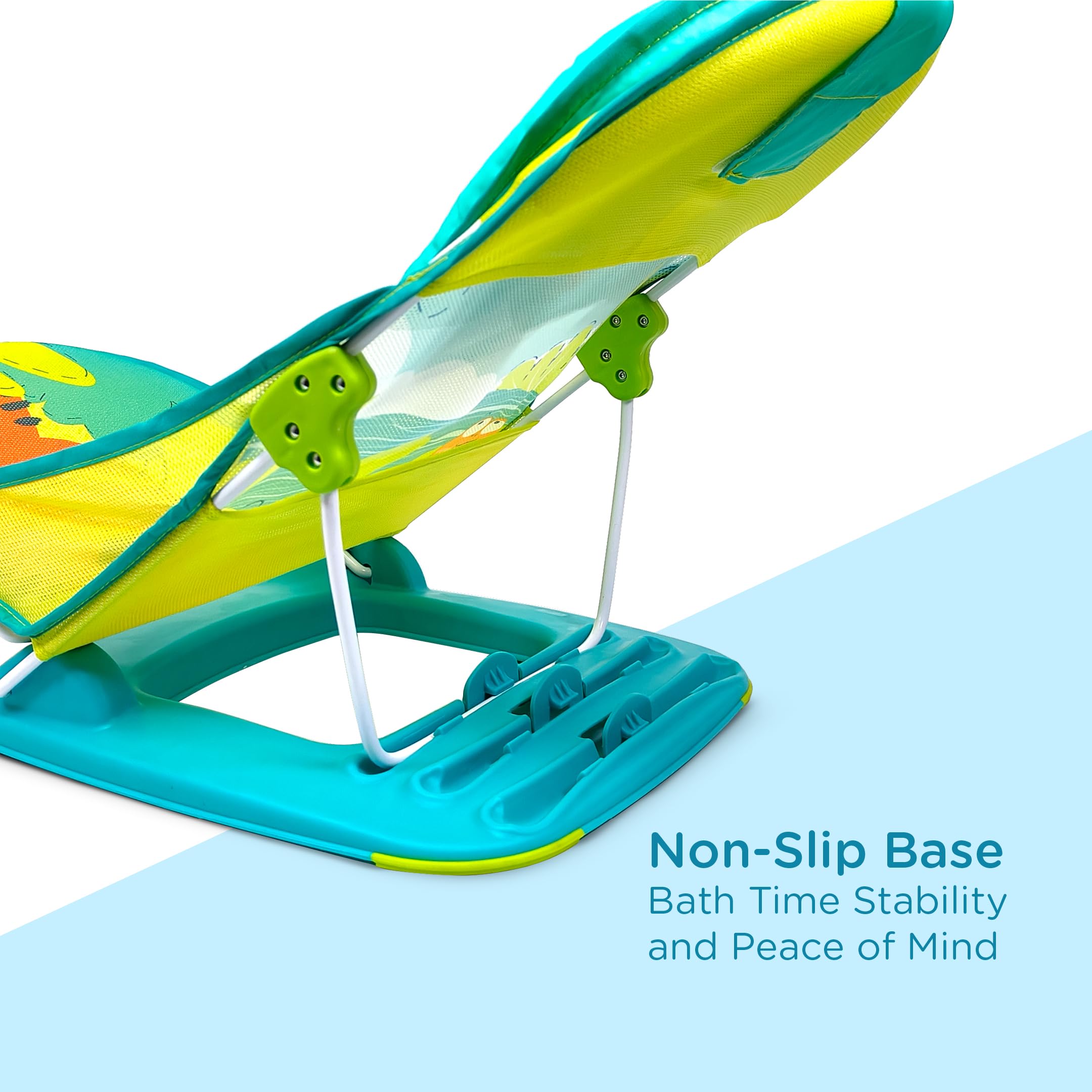Mastela Newborn Baby Bather | Bath Chair for Newborns and Infants 0-6 Months | Foldable | 3 Position Adjustable Backrest | Anti Skid Base | Washable Soft Mesh Seat for Babies Upto 9Kg (Teal) - Image 4 thumbnail