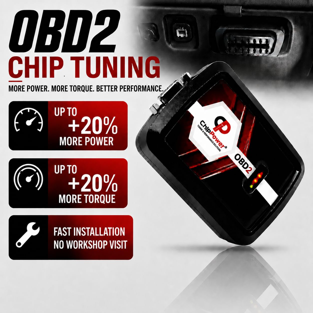 Boîtier Additionnel OBD2B v4 pour Arkana 1.3 TCe / 1.6 2019 de puissance | Jusqu’à +20% de puissance pour Alfa Romeo essence Installation Plug&Play sans outil ni modification ECU Guide QR