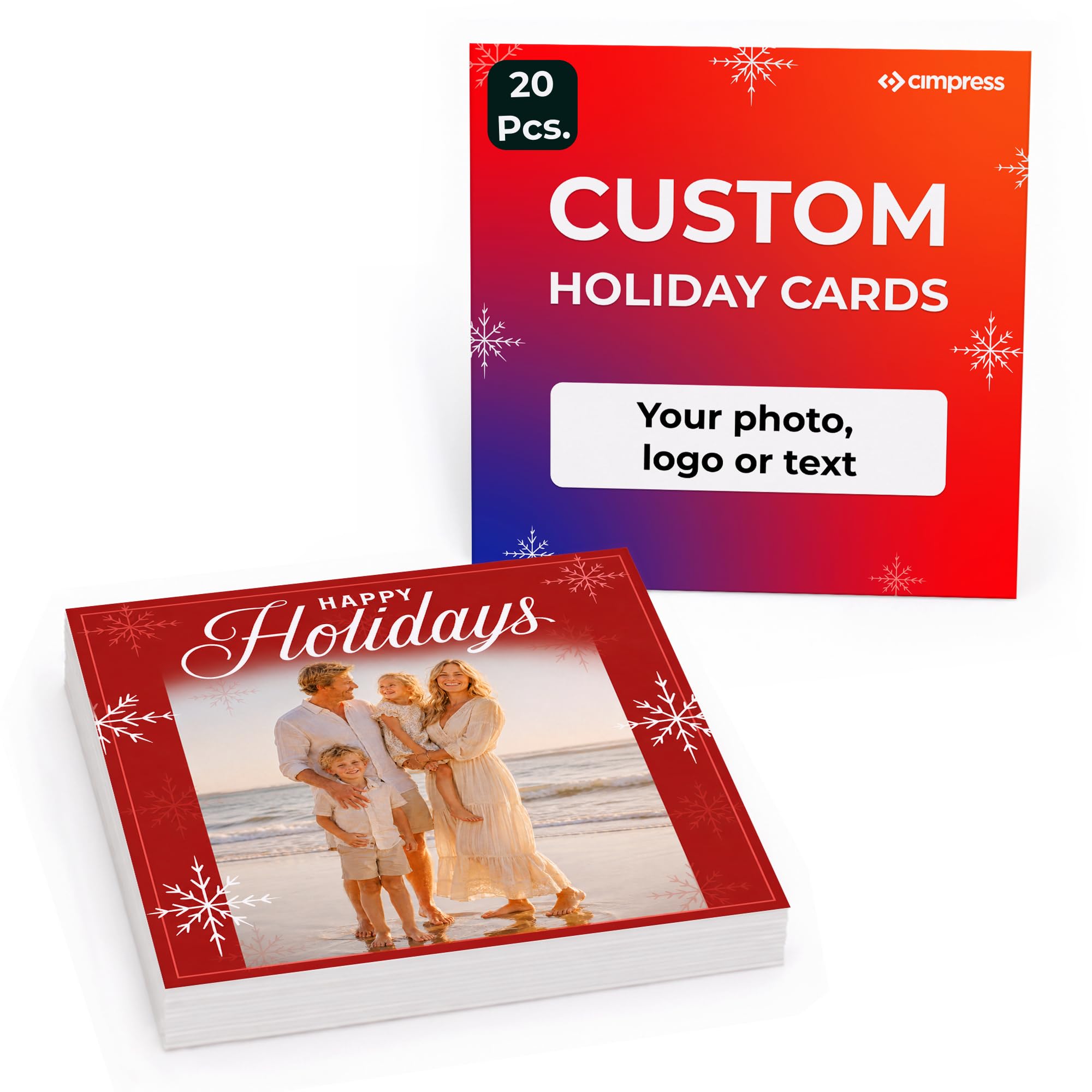 Cimpress Custom Holiday Cards, Photo/Logo/Text, Square Format, Pack of 20