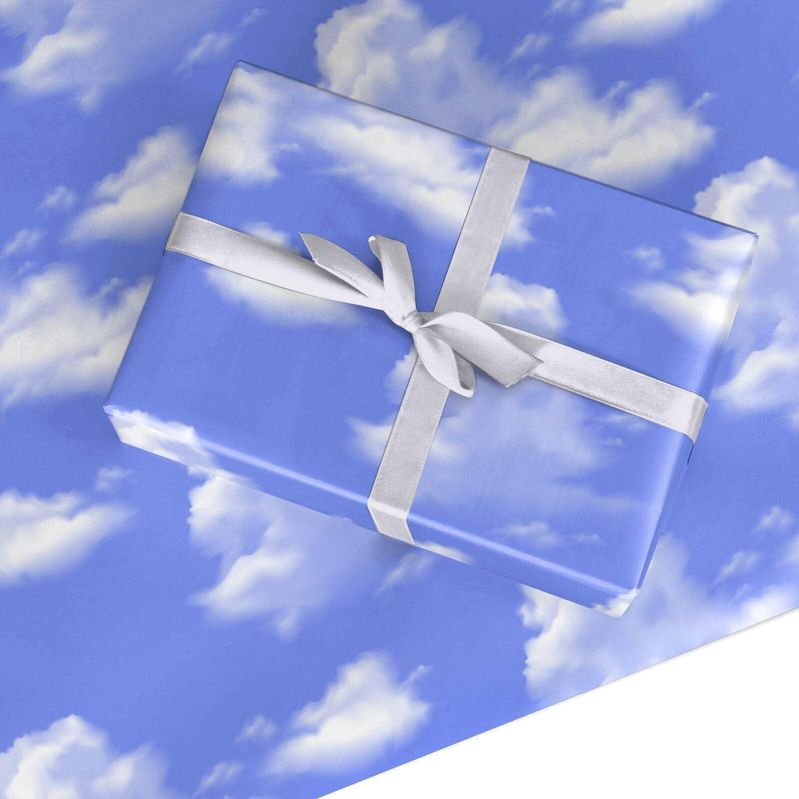 Cute Clouds Wrapping Paper – Recyclable Gift Wrap for Baby Shower, Kids, Boys, Girls, Men & Women – Eco Friendly Pastel Blue Sky Paper - 2 Sheets (50cm x 70cm)