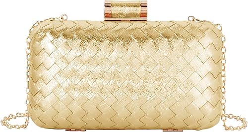 Miniatura 9 de Reberomantic Bolso de mano de metal con patrón de celosía para mujer monedero geométrico de noche G-large Gold, Oro, Color pistola., Rose gold,