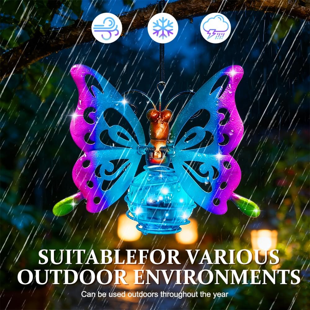 Papillon Décoratif Lampe Solaire,2 Pièces Lampe Solaire Exterieur Jardin Décoration, Décoration de Jardin en Forme de Papillon,Étanche,Suspendu,Jardin,Cour,Terrasse - 5