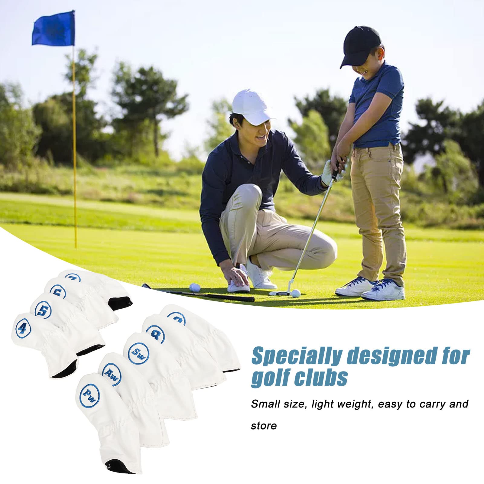 Juego De Fundas para Cabezas De Hierro para Golf - Fundas Impermeables para Palos De Golf De PU - 9 Piezas con Cuello Largo A Juego(D)