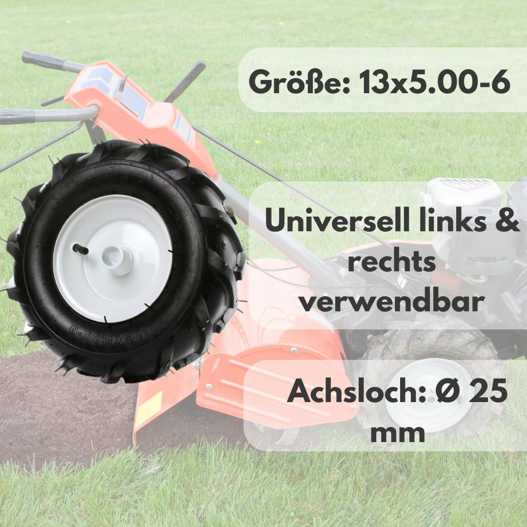 Ruota universale 13x5.00-6 per motocoltivatore/fresatrice del suolo – Ø25 mm foro dell'asse – Utilizzabile sia a sinistra che a destra