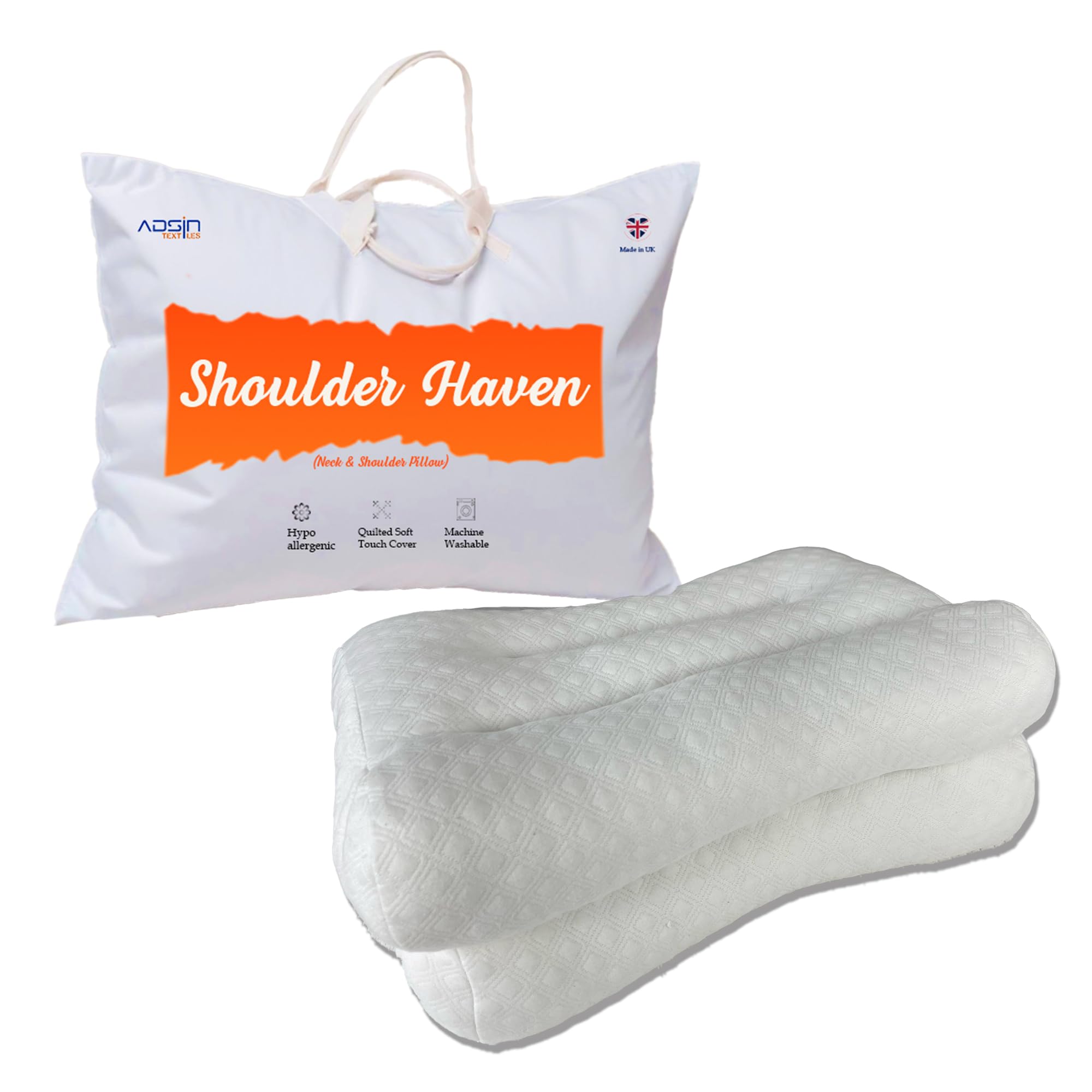 Adsin White Ergonomic Neck & Shoulder Support Pillow (Pack Of 1) Cervical & Orthopedic Pillow For Pain Relief, Side Sleeper For Neck & Shoulder Pain, Better Sleep And Spinal Alignment