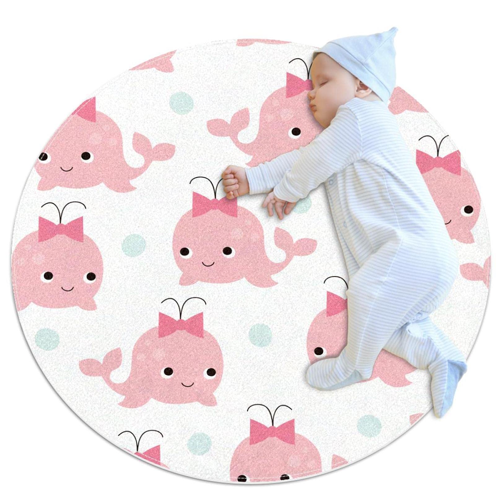 Tapis de salle de bain antidérapant motif dauphin rond 1m pour sol sécurisé