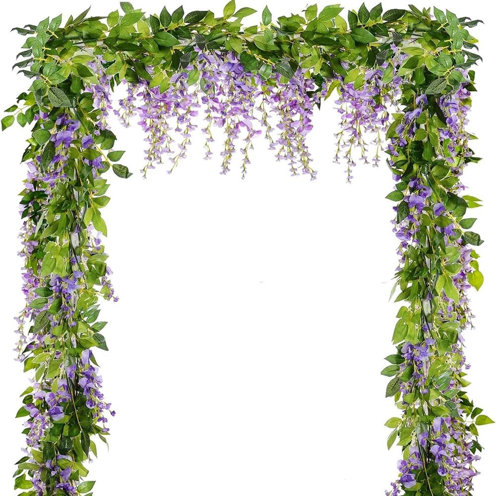 5pack Wisteria Garland Artificial Flowers Garland Fake Hanging Wisteria Vines for Wedding Floral Decor-Total 33 Ft (Light Purple)