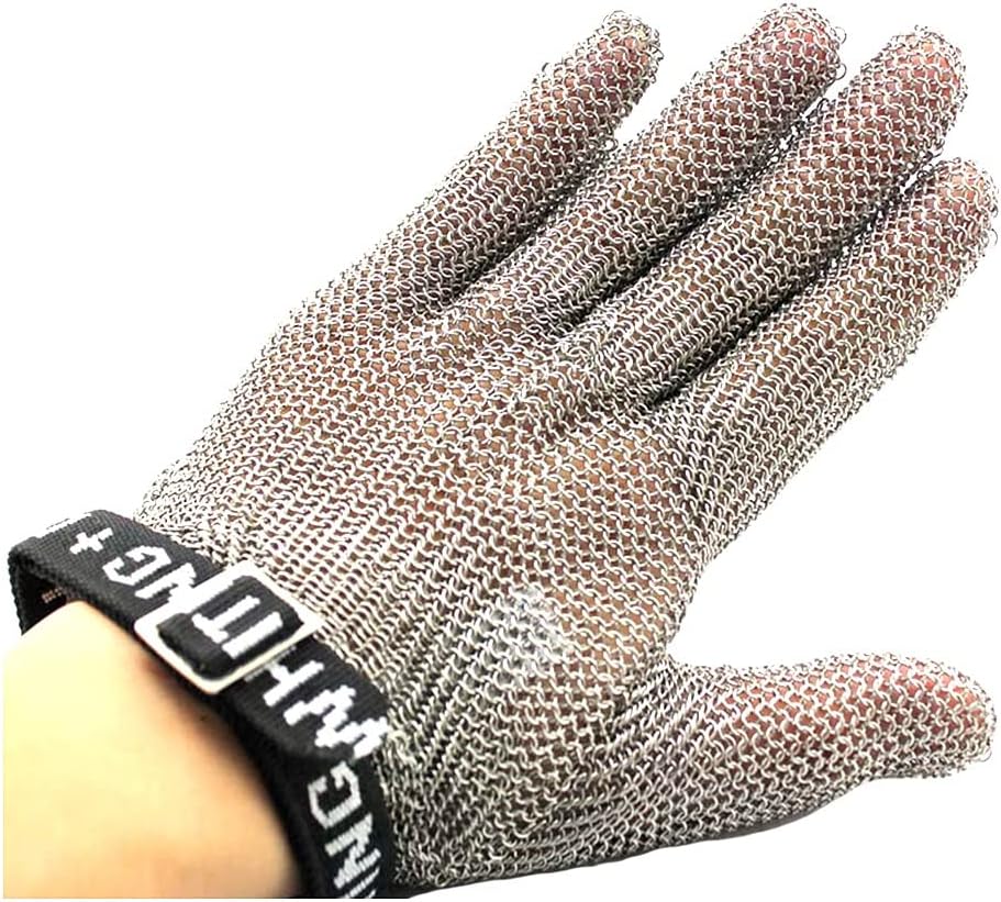Metal Cut-Resistant Gloves, Kitchen Gardening Wood Carving Fishing Safety Working Stainless Steel Chain Armor Gloves (Size : 1pcs/L)