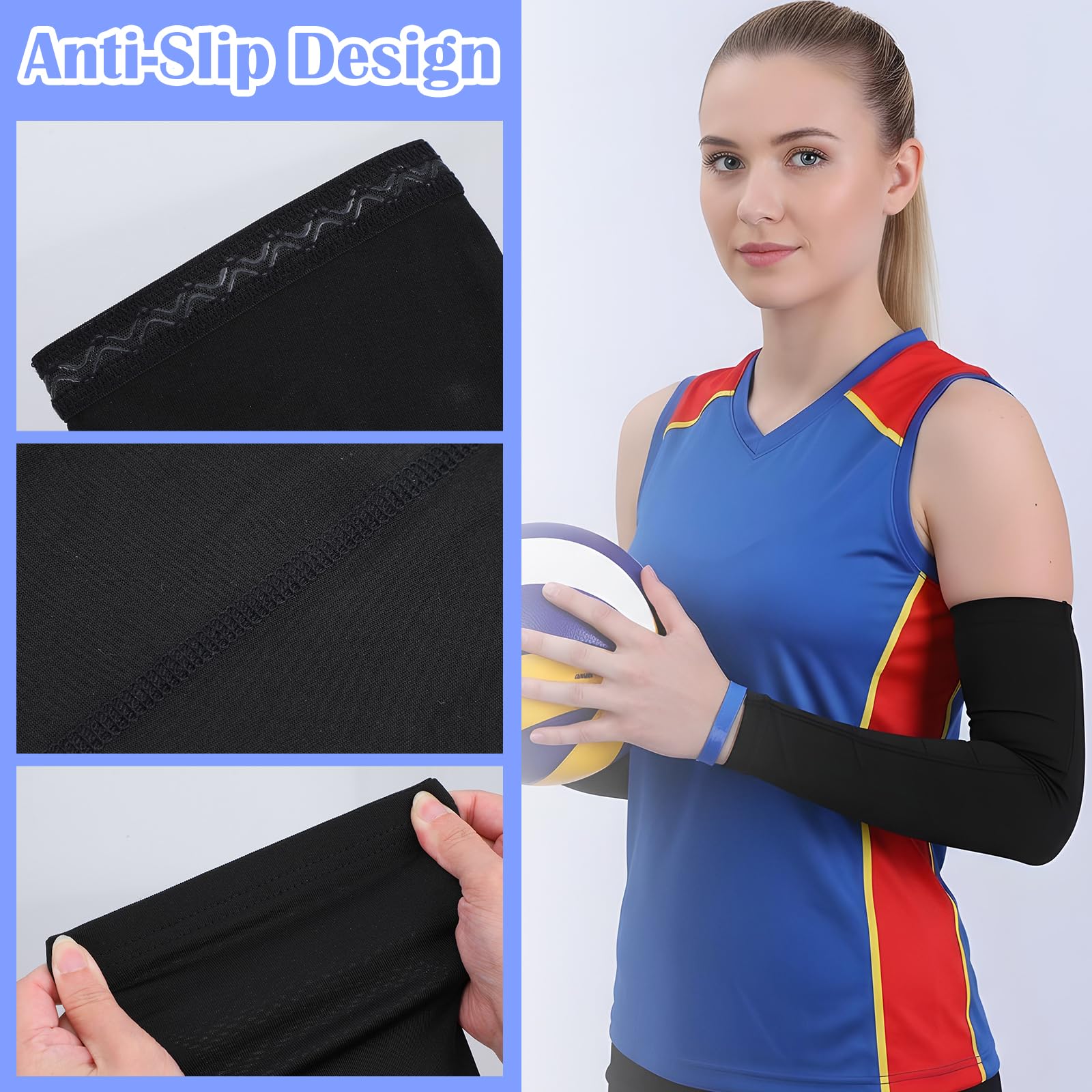 Telooco Manchettes de Volleyball Solaire Manches Noires UV Protection Manchettes Été Compression Volleyball Manches avec Protection Poignet pour Adolescents Femmes Hommes (S)