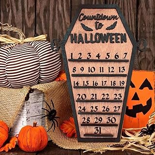 Halloween Calendar,Countdown Halloween Calendar 2023 Halloween Coffin Calendar DIY Moving Wooden Block Calendar Advent Calendar Pumpkin Halloween Decor Holiday Xmas Ornament Gift