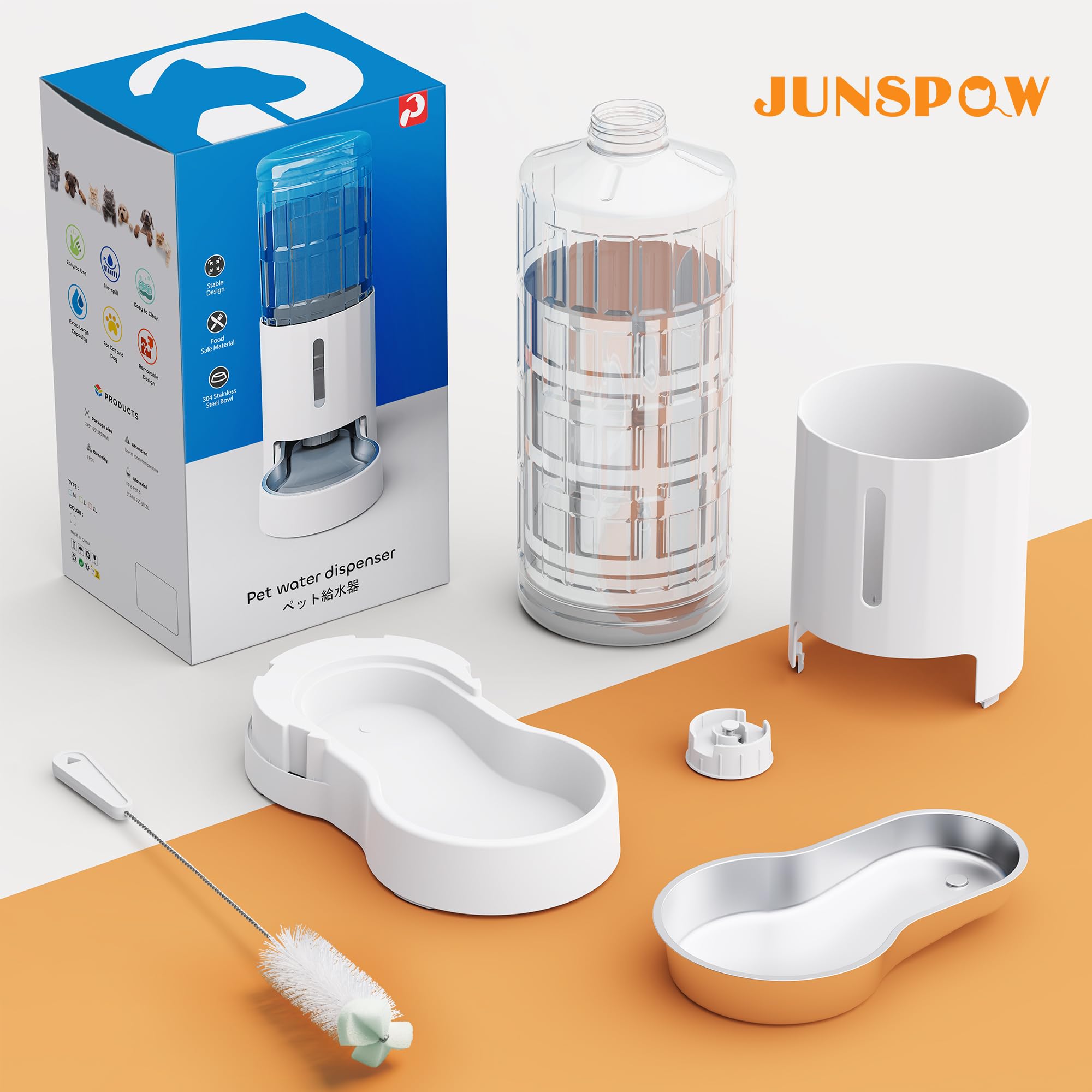 JUNSPOW Dispensadores de Agua para Mascotas de Acero Inoxidable de 9 L, riego por Gravedad de Gran Capacidad, sin Electricidad y dispensador de Agua automático Ultra silencioso para Perros