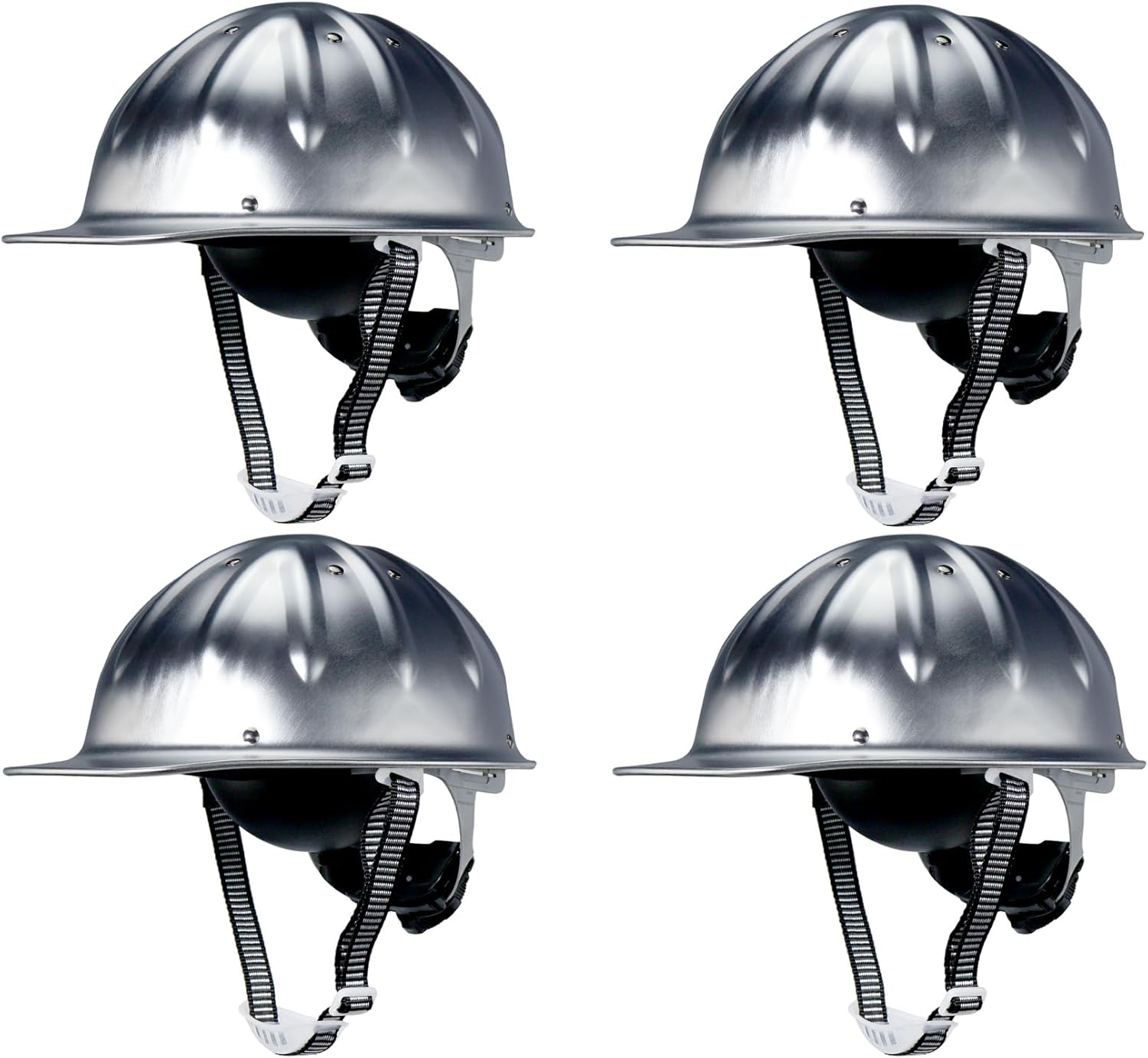4 Pcs Aluminum Safety Hard Hats Helmet with Ratchet Suspensions Silver Safety Cap One Size Helmet Fits Most