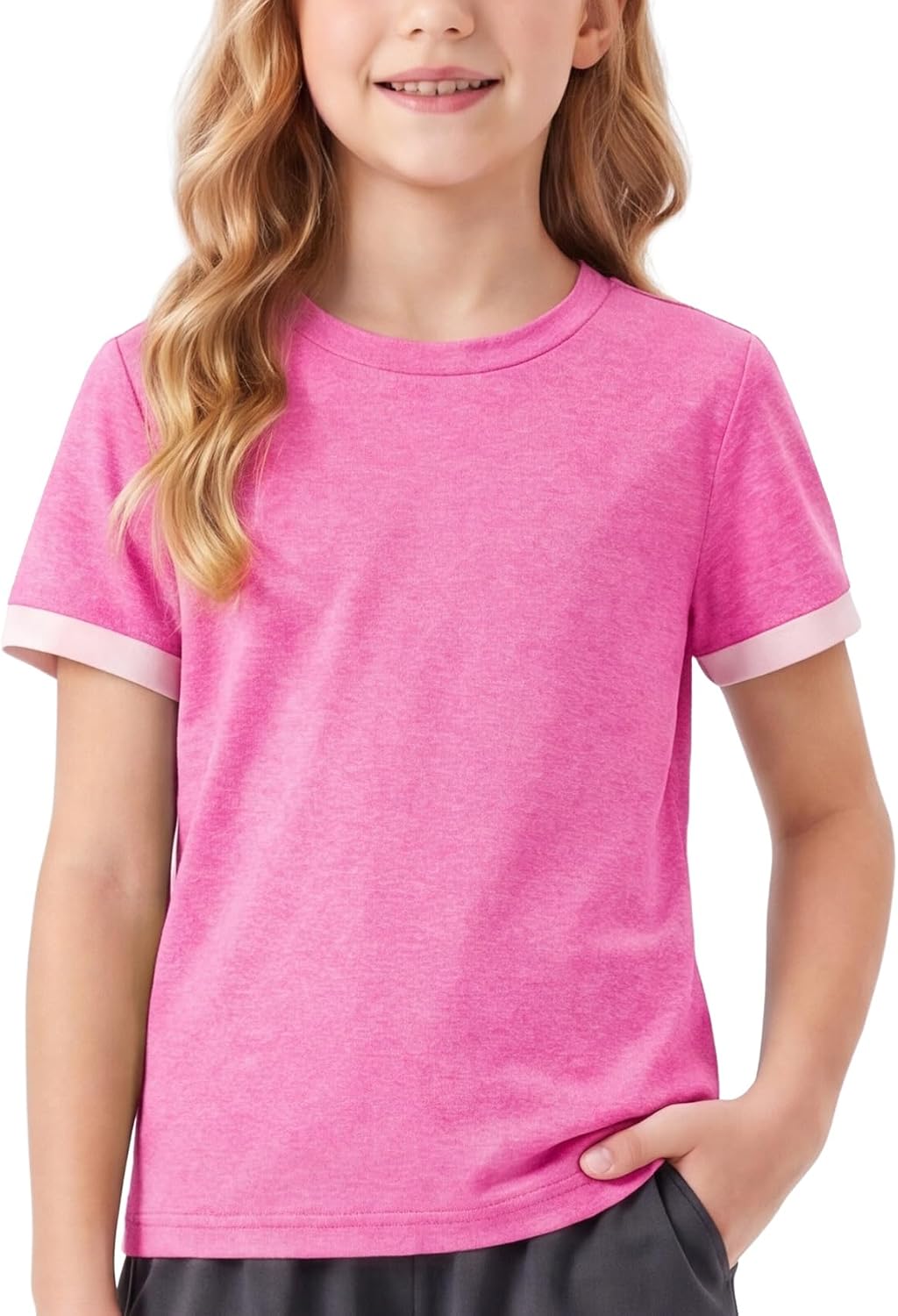 Chichoo Girls UPF 50+ Athletic T-Shirt,Short Sleeve Dry Fit Workout Tee for School PE Sports Summer Camp Outdoor Play