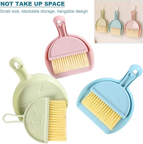 Miniatura 8 de Juego de 3 piezas de mini escoba y recogedor para el hogar, automóvil, cocina, mesa, niños, cerdas de plástico duraderas, de mano, colgables, 3