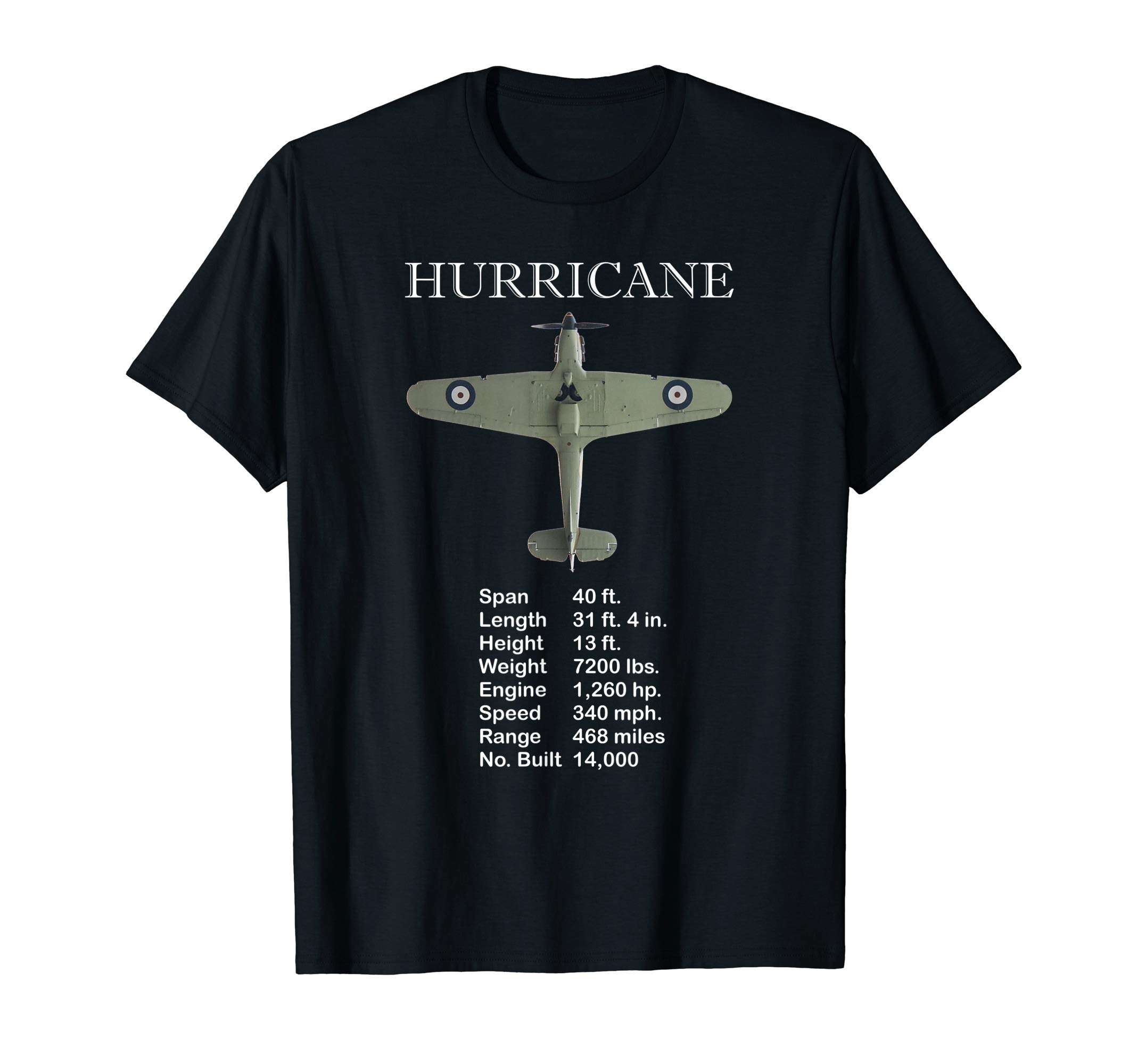 British Plane Stats Roundel Identification ClothesHawker Hurricane Specs Fighter Aircraft WW2 Warbird Gift T-Shirt