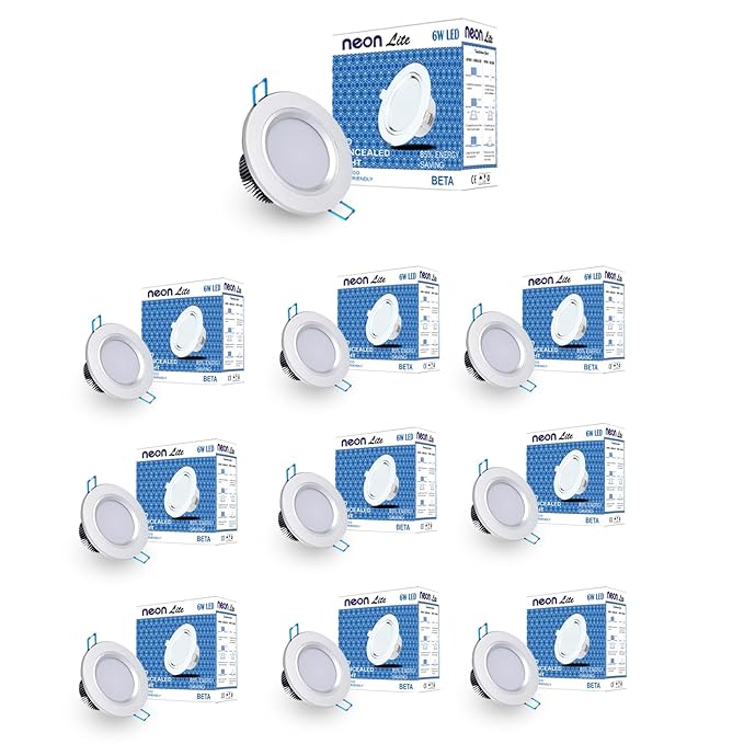 Prisha lights Neon Light 6W Led Down Concealed Light/recessed/False Ceiling for Bedroom,Hallways and Corridors,Offices, Hotels, Living Room, Shops, Malls, Cafe (Cool White, Pack of 10)