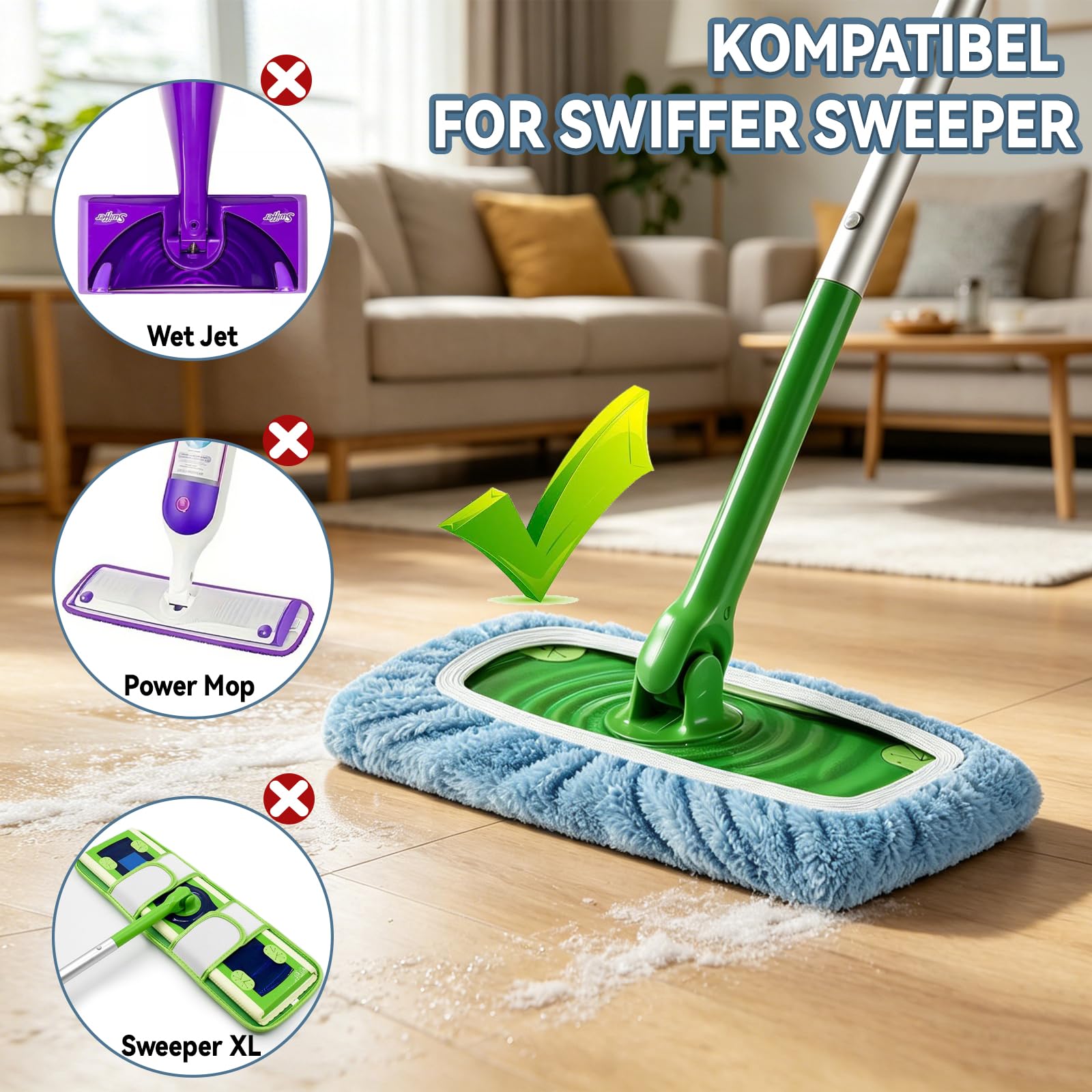 12 ściereczek do mopa dla Swiffer Sweeper, wielokrotnego użytku, mikrofibrowe ściereczki czyszczące, do suchego i mokrego czyszczenia, pasujące do mopa Swiffer, do twardych podłóg drewnianych