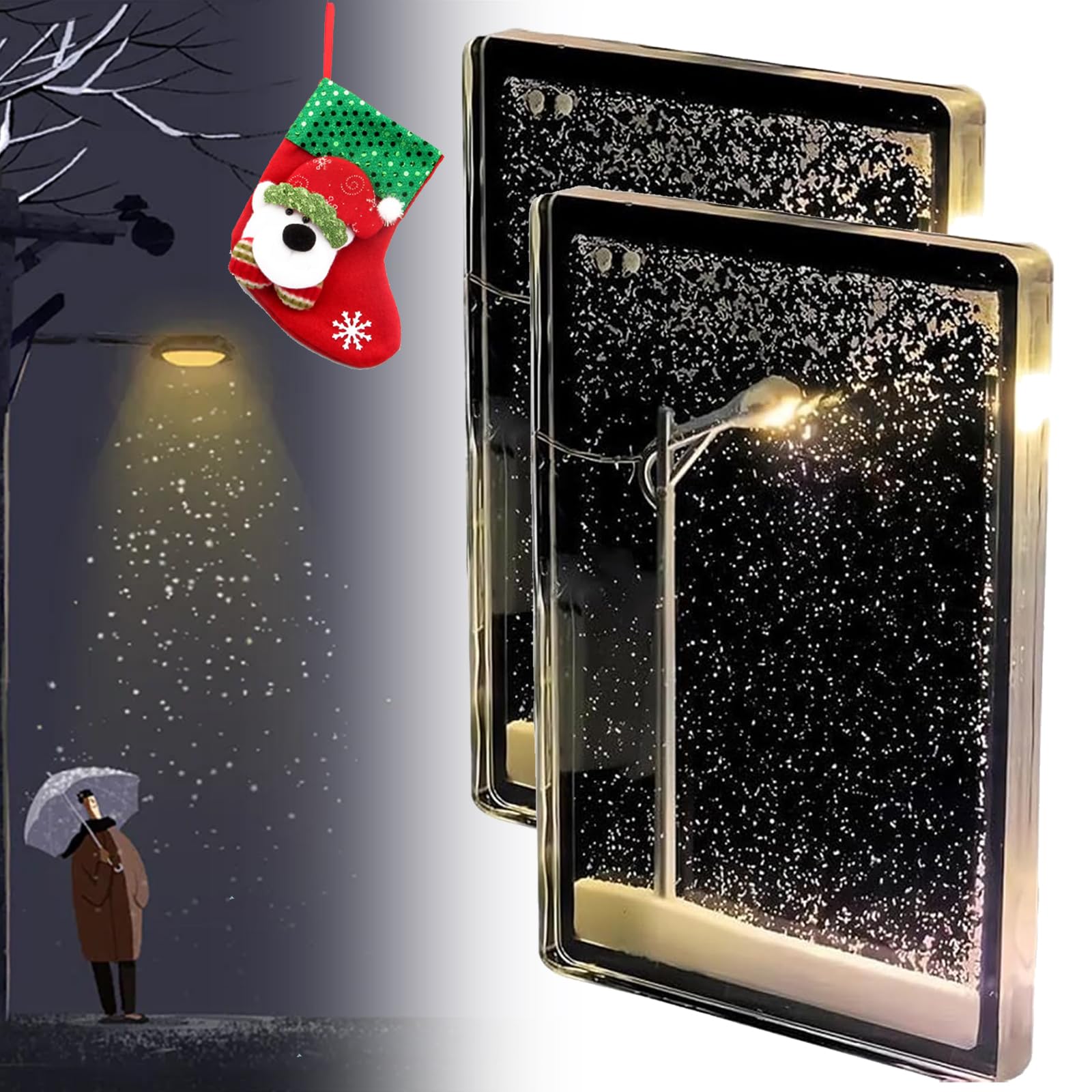 New Handmade DIY Snow Scenery Light, Snowy Street Flowing Lamp, Make Your Own Christmas Night Light (2pcs)