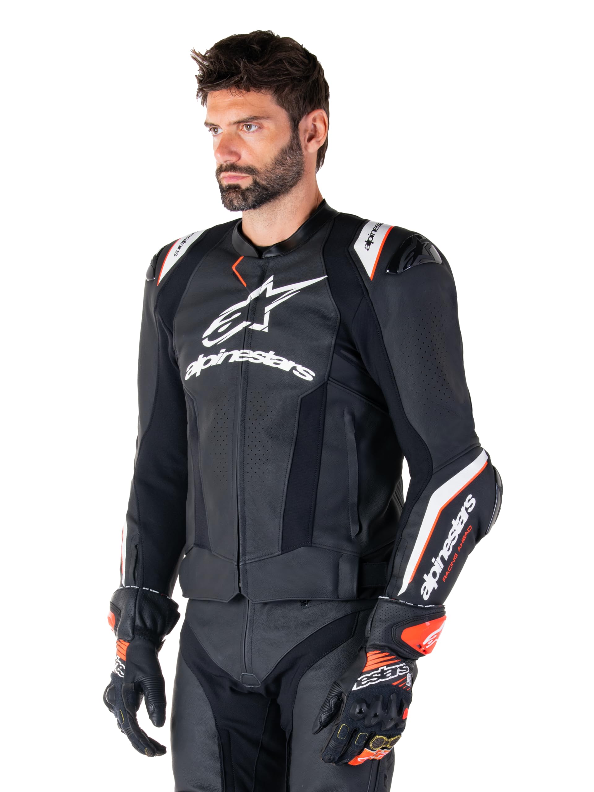 Alpinestars Missile Ignition V3 perforierte Motorrad Lederjacke, schwarz/weiß, 52