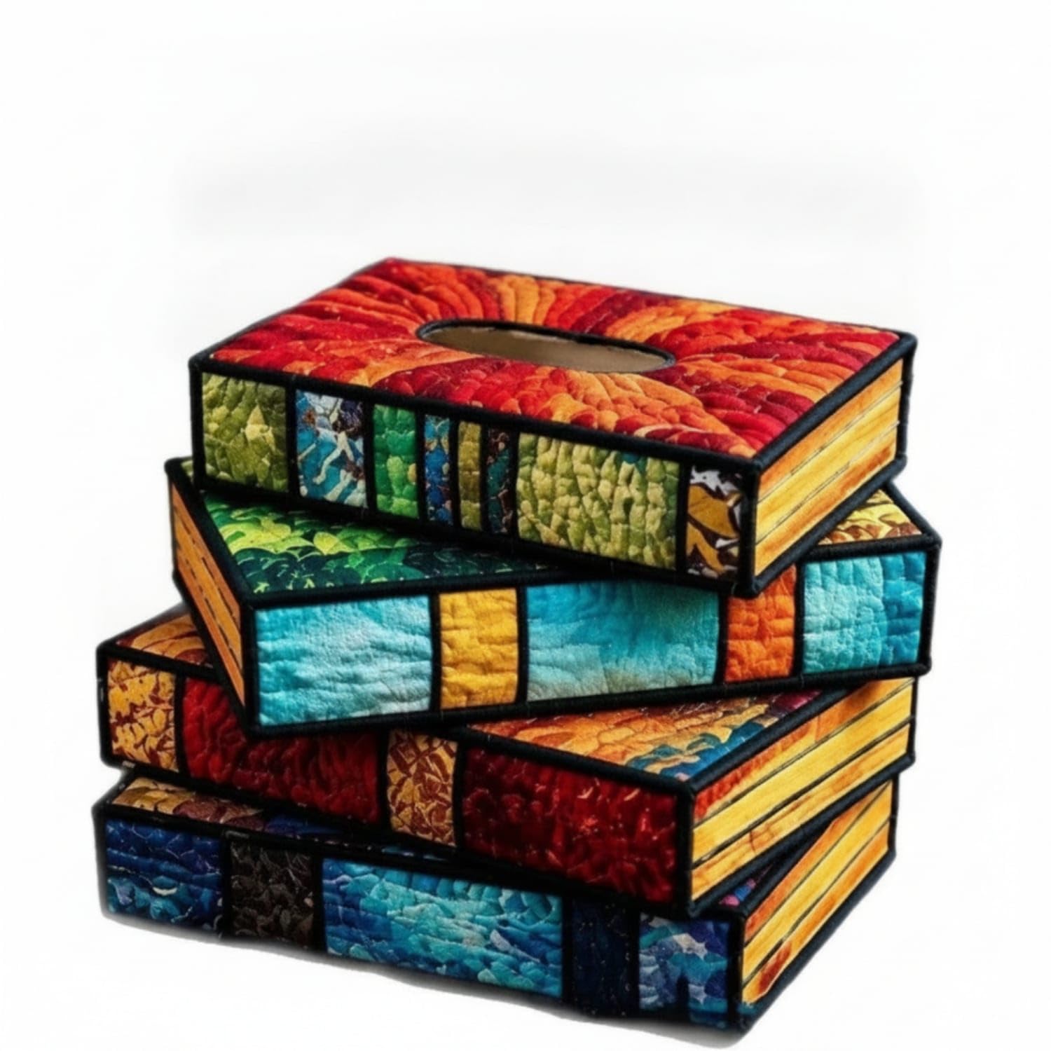 Patchwork Book-Style Tissue Box Cover Handmade Look Quilted Tissue Box Cover Easy to Refill Container Convenient for Crafters, Reading Nook, Bedside Table, Desk, DIY Kit-image-45
