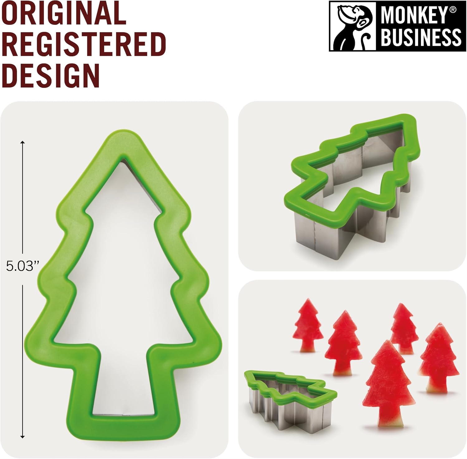 Monkey Business Pepo Watermelon Popsicle Cutter Mold, Stainless Steel Watermelon Slicer, Fun Forest Tree Shape Sandwich, and Cookie Cutter for Fruits image 4