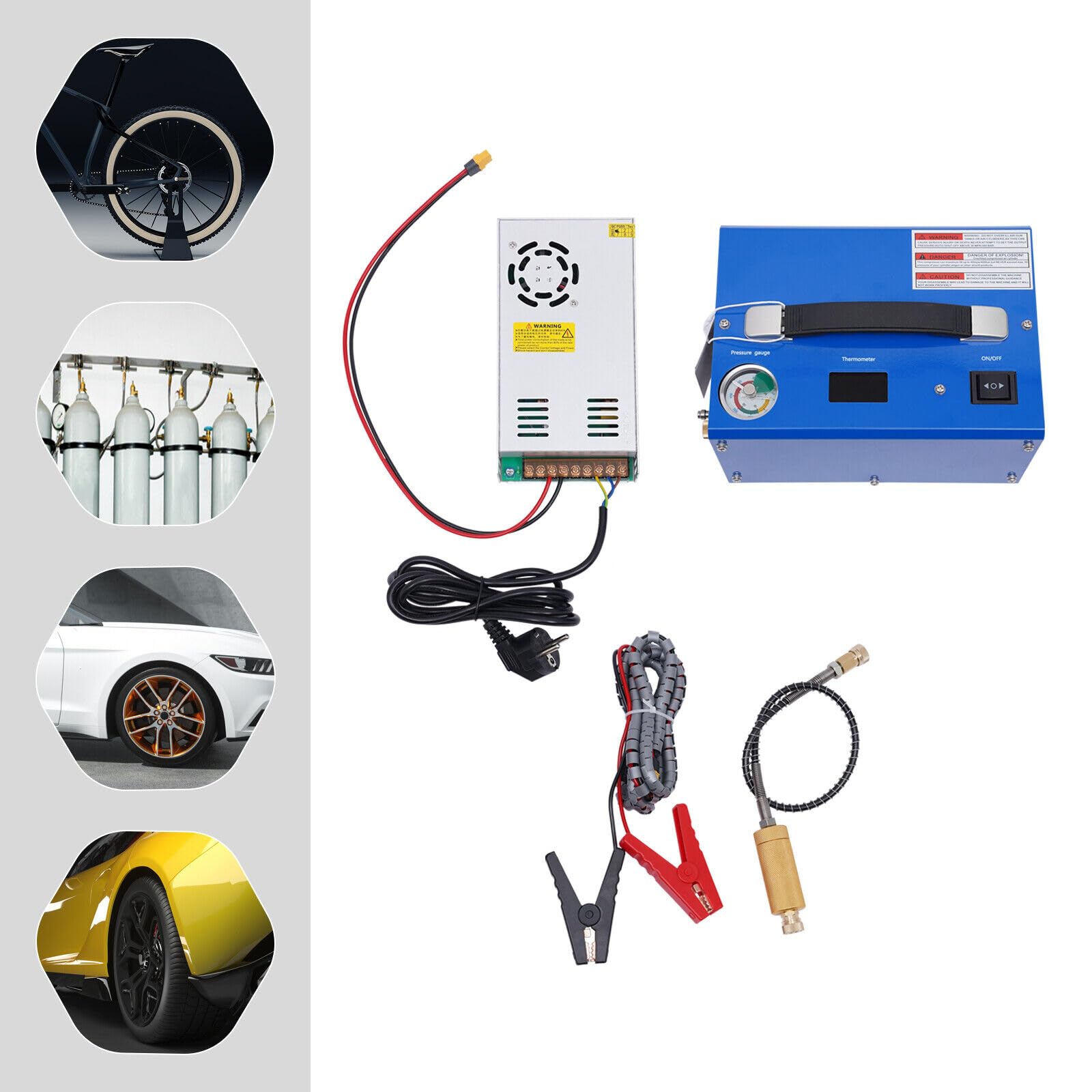 PCP kompresor 4500 psi, wysokiego ciśnienia, 12 V, 300 bar, kompresor samochodowy z transformatorem 250 W, sprężarka powietrza do butelki