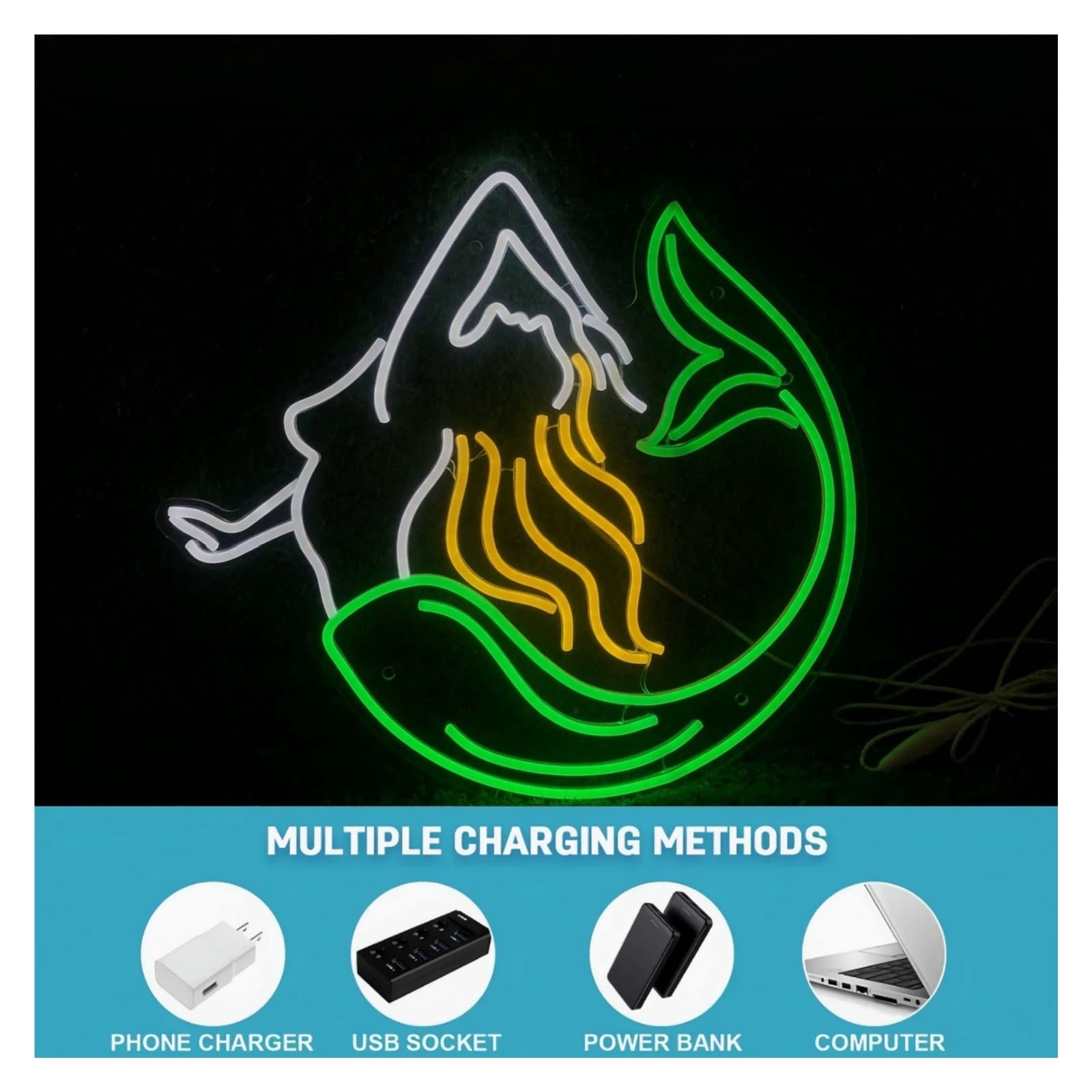 Decoración Lámparas Letrero De Neón De Sirena Hermosa Princesa Luz Para Dormitorio Guardería Habitación De Bebé Océano Playa Cumpleaños Decoración De Pared 50cmx45cm