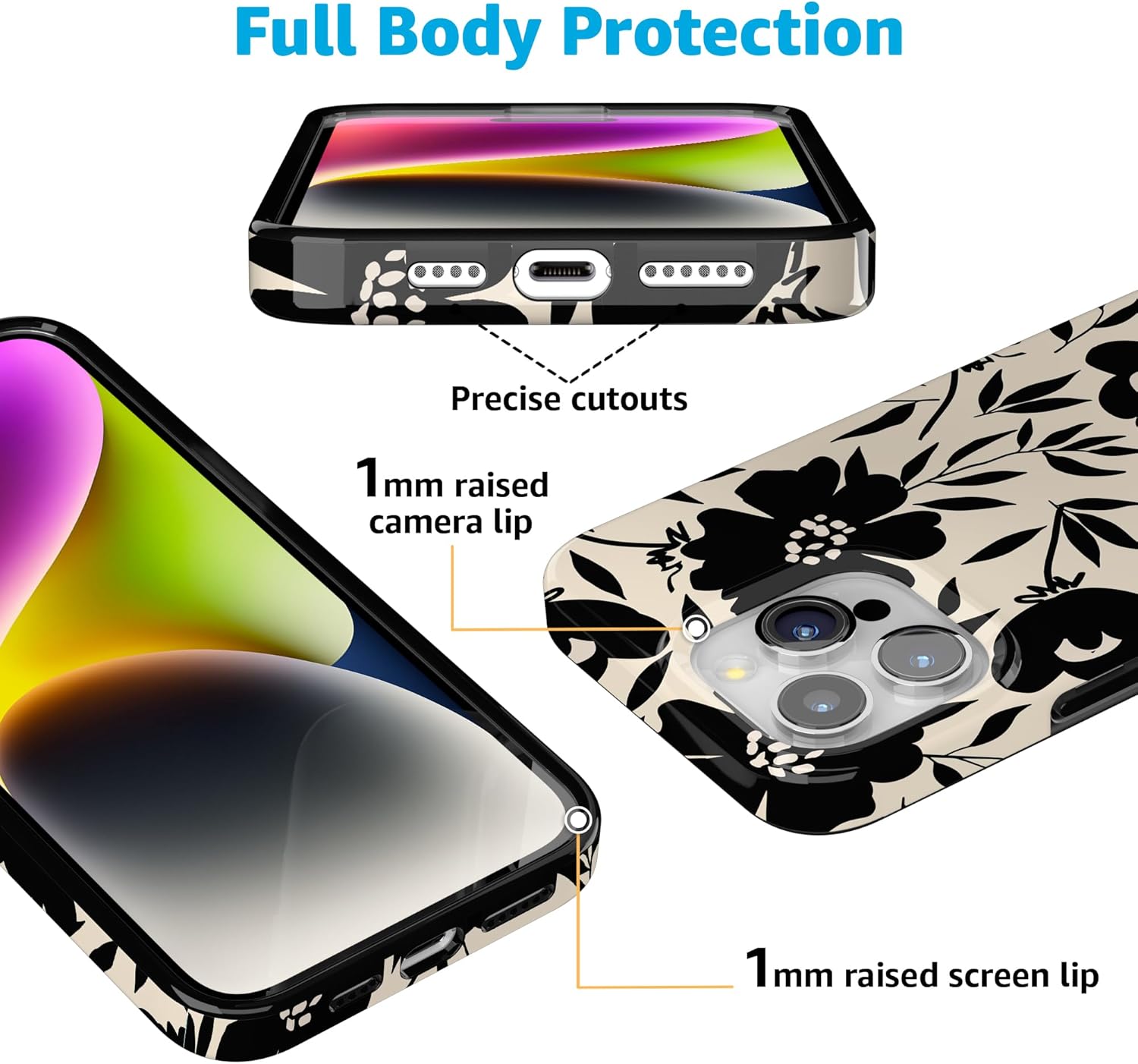Casely iPhone 15 Pro Case | Dark Fantasy | Contrast Floral | Compatible with MagSafe | Classic Ultra Slim Design