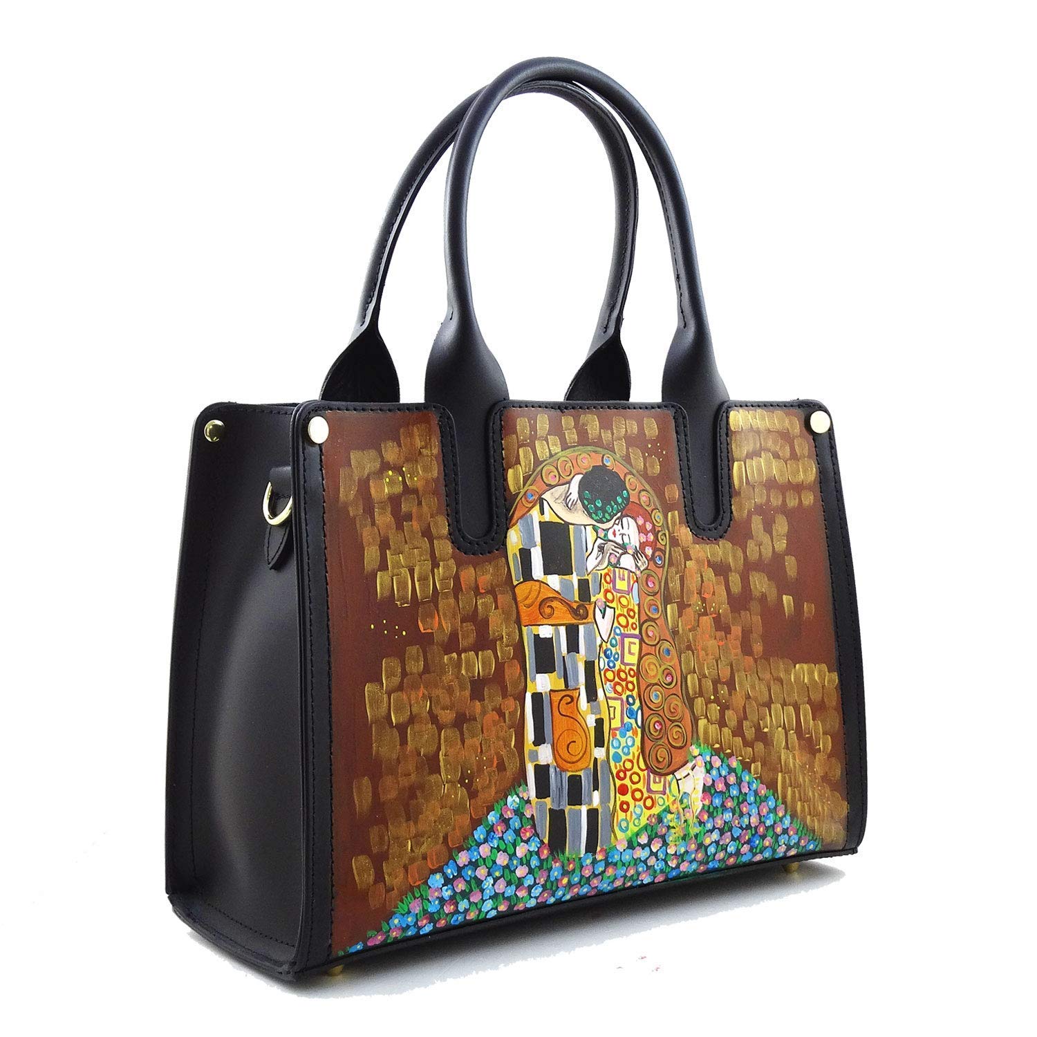 Arte Lisanti Borsa in Pelle Dipinta a Mano – IL BACIO DI GUSTAV KLIMT – a Mano, a Tracolla, Borsa Donna, Idea Regalo, Artigianato Italiano, Made In Italy, Vera Pelle, Tote Bag