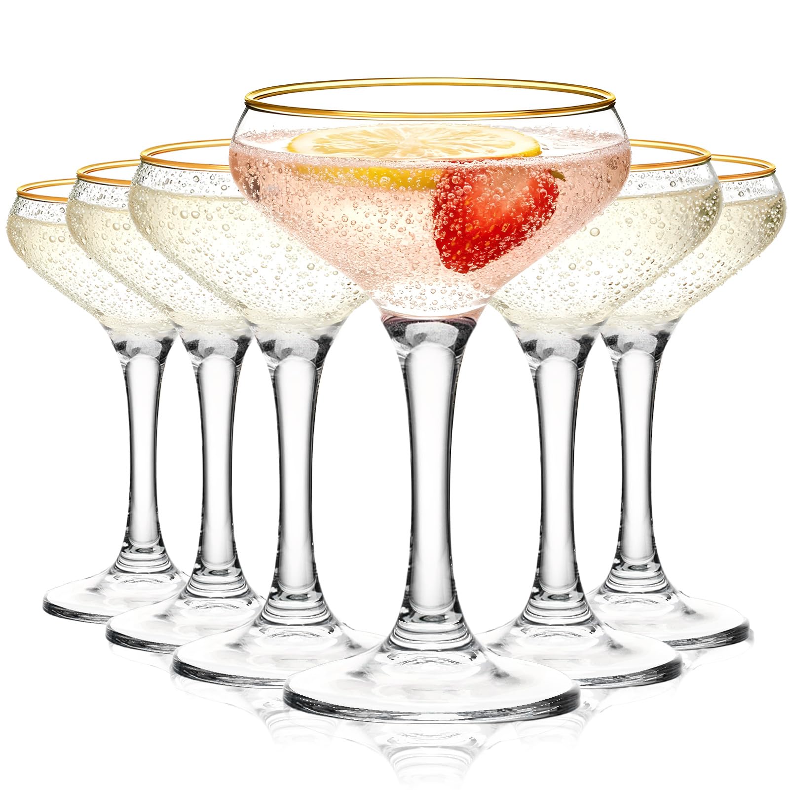 MYKAGS Lot de 6 verres à martini à cocktail, 235 ml, verre à champagne, gin tonic, cosmopolitan, manhattan, tequila, bar, mixologie fantaisie, etc., verres à angle moderne, passe au lave-vaisselle