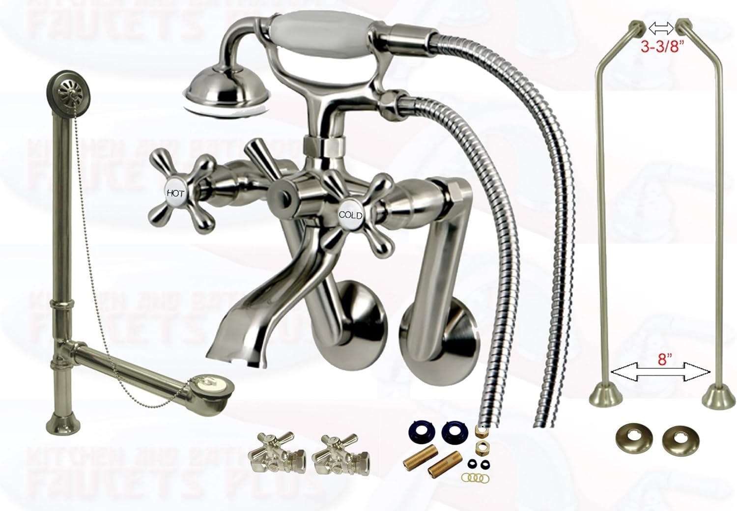 Clawfoot Tub Faucet Kit, Vintage Bathroom Faucet Assembly, Satin/Brushed Nickel, KBFP-CCK269SNDO