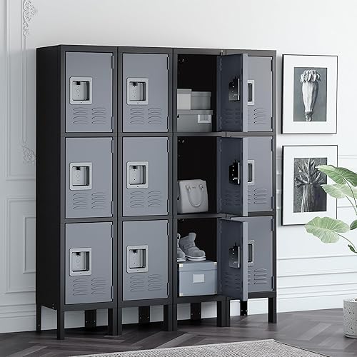 Miniatura 2 de Anxxsu Armario de almacenamiento de metal, armario de metal con cerradura para empleados con 3 puertas, armario de acero de 47.3 pulgadas de altura