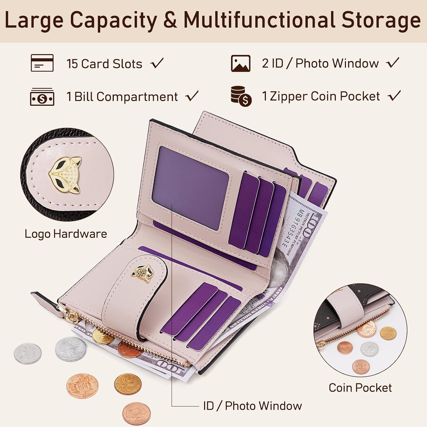 FOXLOVER Wallet for Women Small RFID Blocking Bifold Credit Card Holder image 4