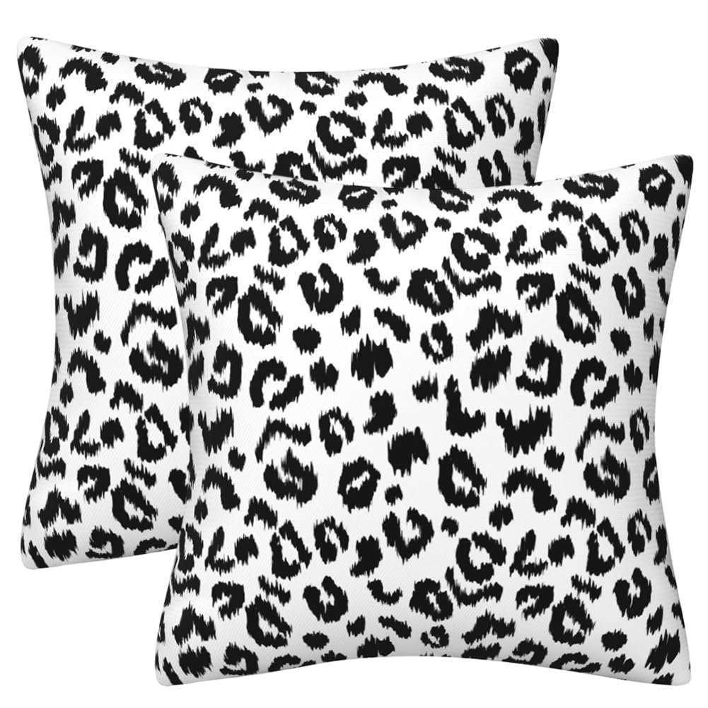 Jynxtoyzeal White Leopard Throw Pillow Cover 2 Pcs Cheetah Print Pillow Case,Square Cushion Covers, For Home Couch Bed Sofa(45×45Cm