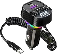 FM Transmitter Car Bluetooth 5.3 Bluetooth Adapter Car 60 W (PD 30 W & USB-C Spiral Cable 30 W) QC 3.0 Fast Charging, with...
